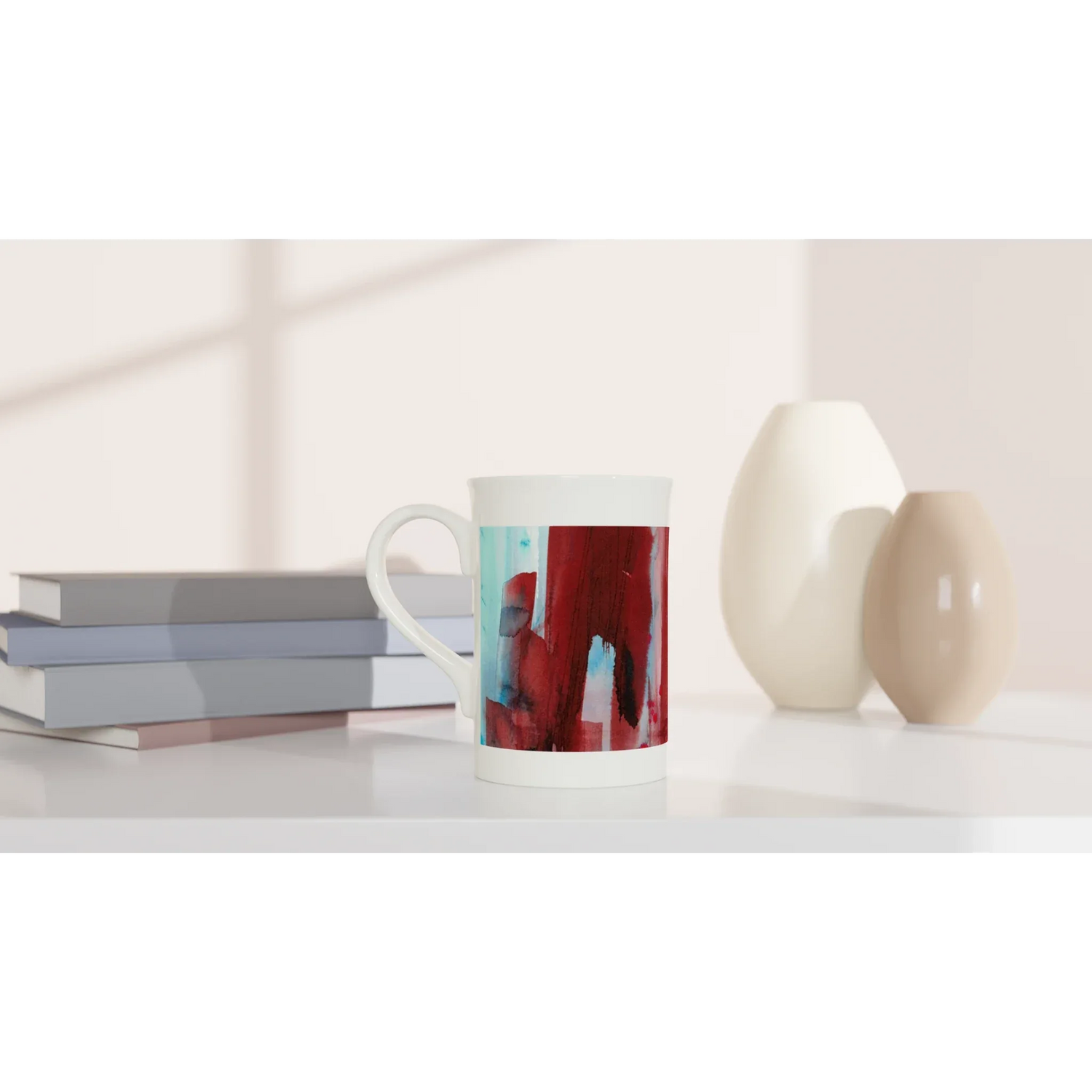 Mug en porcelaine blanche 30 cl Crimson Tower – Élégance et finesse intemporelle - Laure Leprince - Artiste Peintre