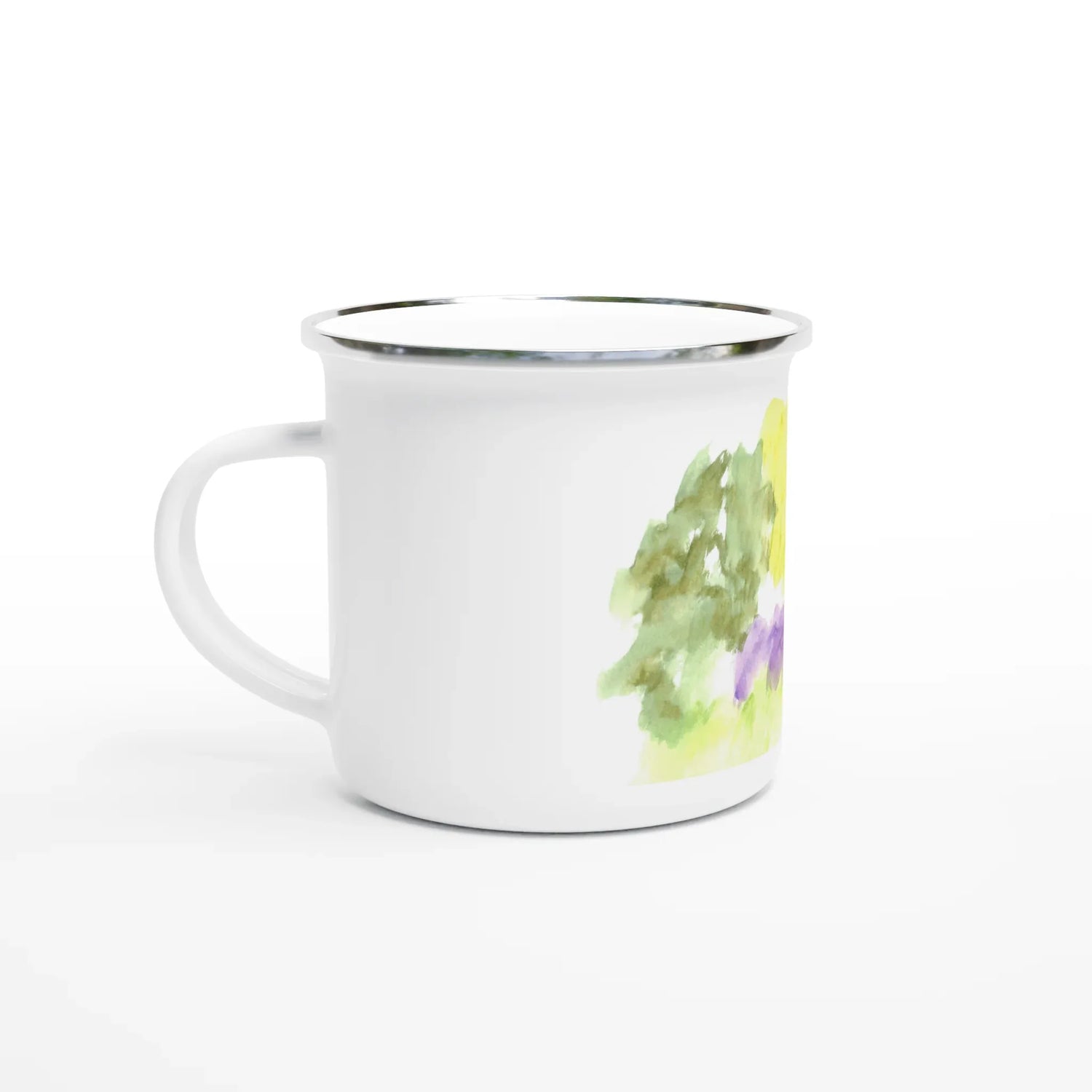 Mug en émail blanc 35 cl Eclosion Chromatique – Léger, vintage et résistant - Laure Leprince - Artiste Peintre