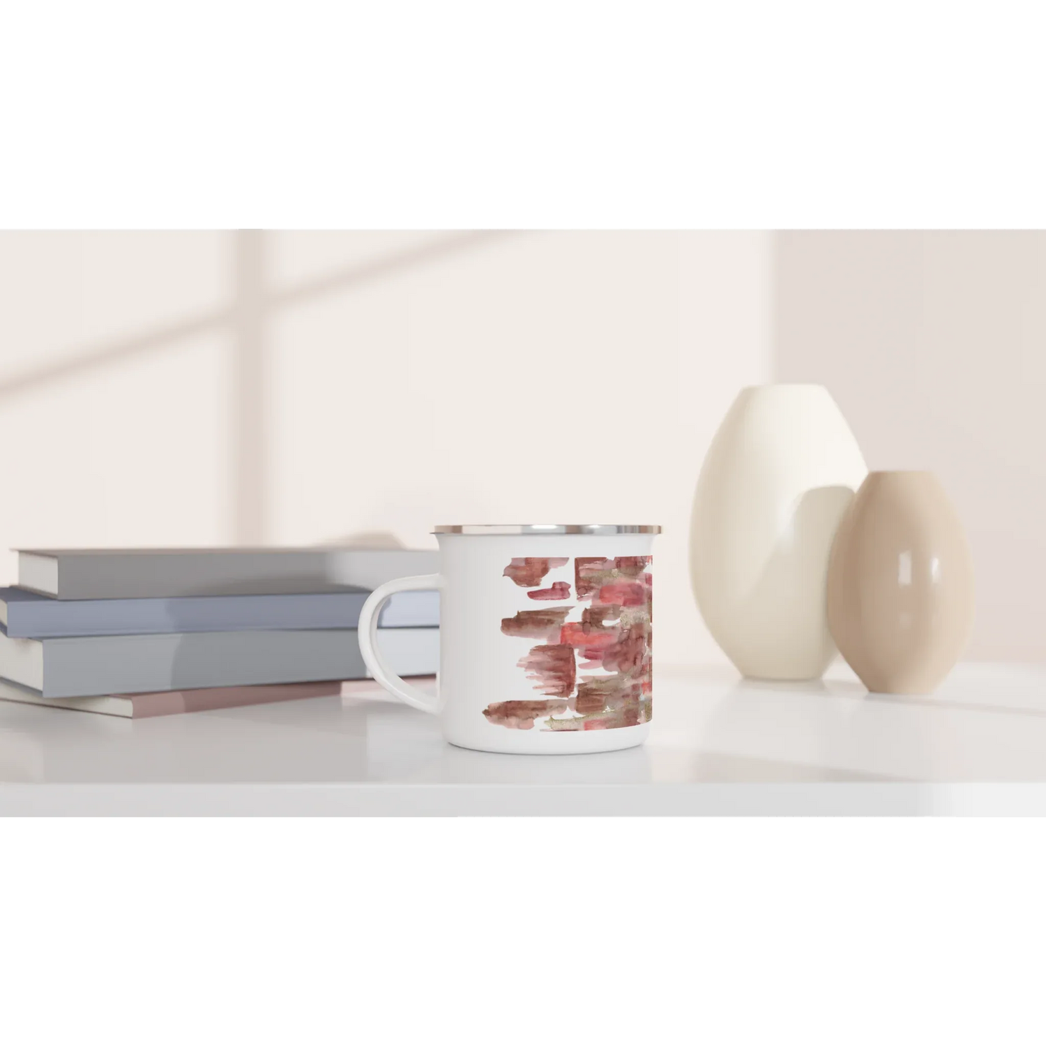 Mug en émail blanc 35 cl Terracota waves– Léger, vintage et résistant - Laure Leprince - Artiste Peintre