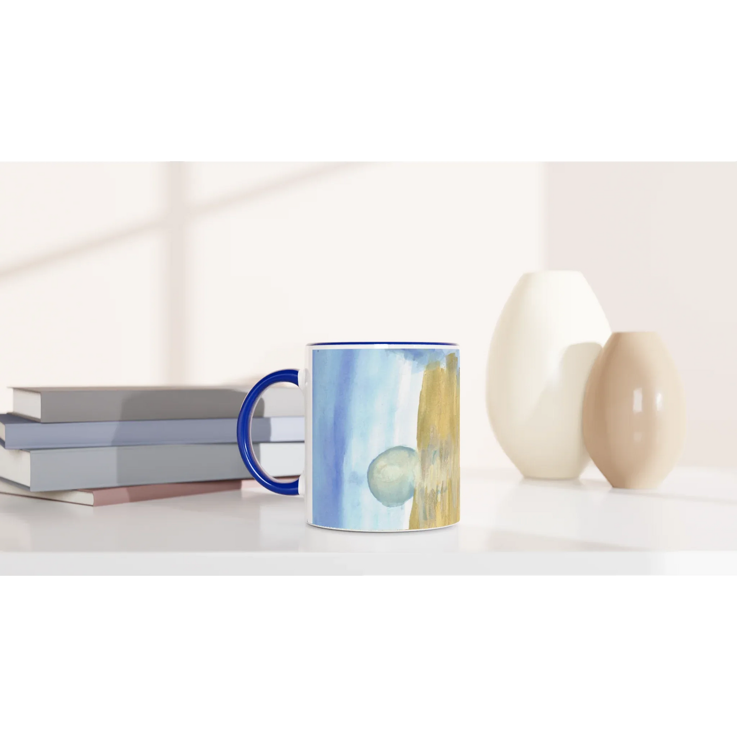 Mug 11oz - 325 ml - Ceramic Mug with Color Inside Blue Horizon - Laure Leprince - Artiste Peintre