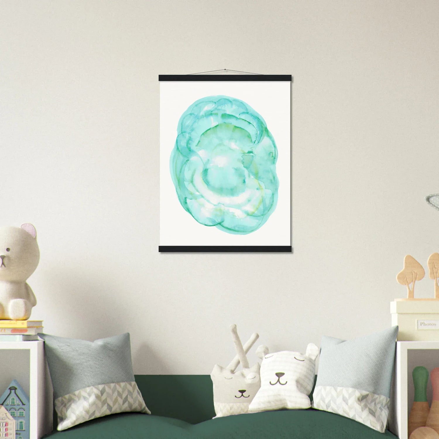 Museum-Quality Matte Paper Poster with Hanger Aqua Bloom - Laure Leprince - Artiste Peintre