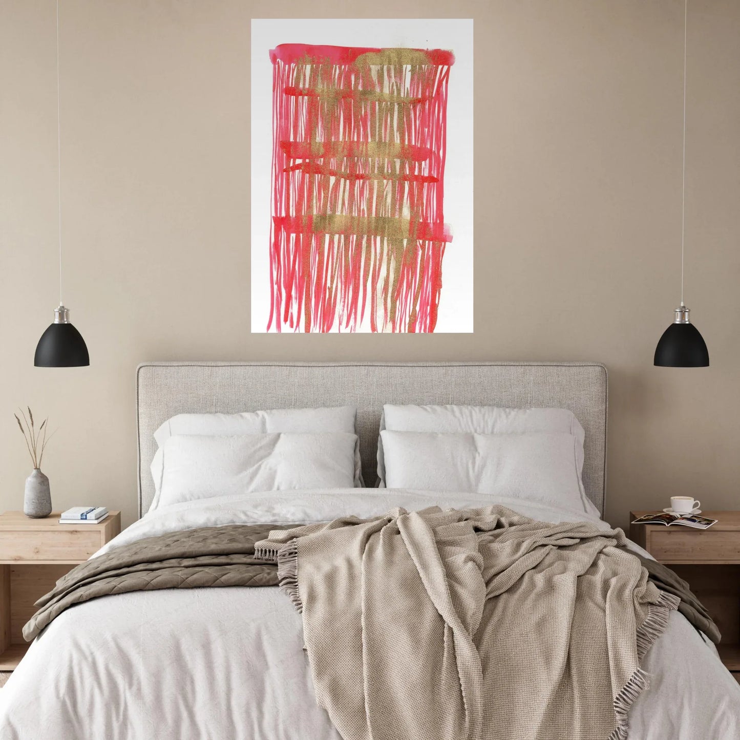 Abstract Gold & Red Stripe Art Print - Premium Matte Paper Poster - Laure Leprince - Artiste Peintre