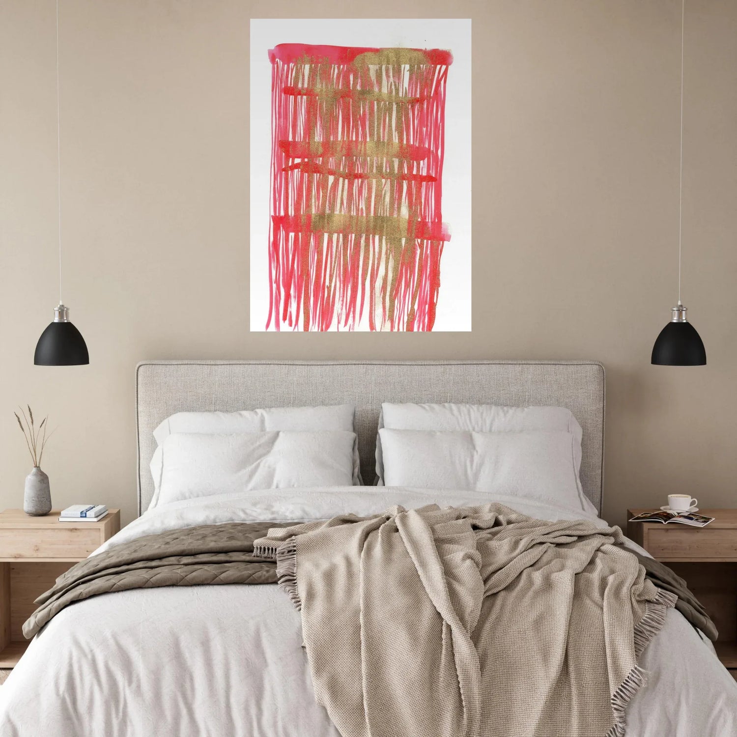 Abstract Gold & Red Stripe Art Print - Premium Matte Paper Poster - Laure Leprince - Artiste Peintre