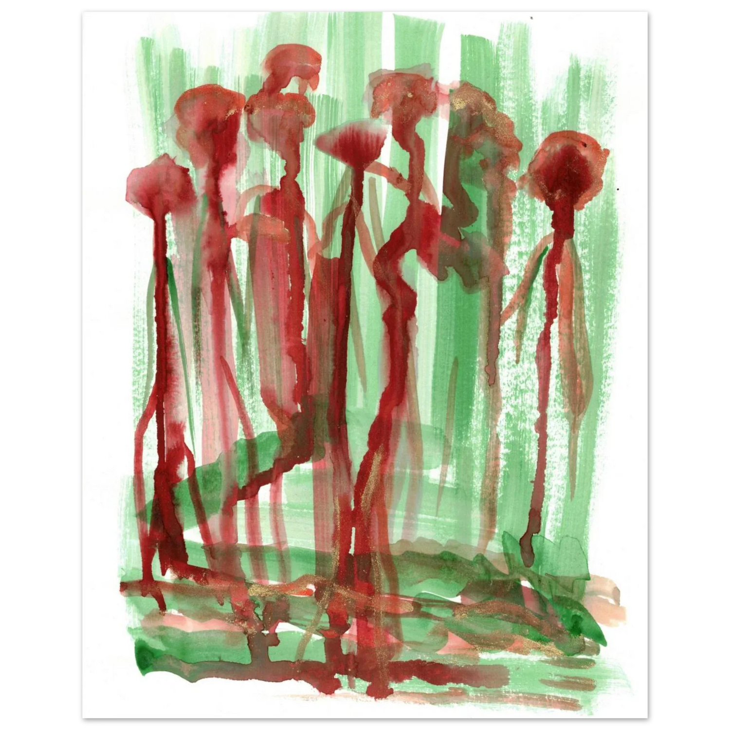 Abstract Floral Garden Premium Matte Poster - Vibrant Red & Green Watercolor Art (RDJ3-1) - Laure Leprince - Artiste Peintre