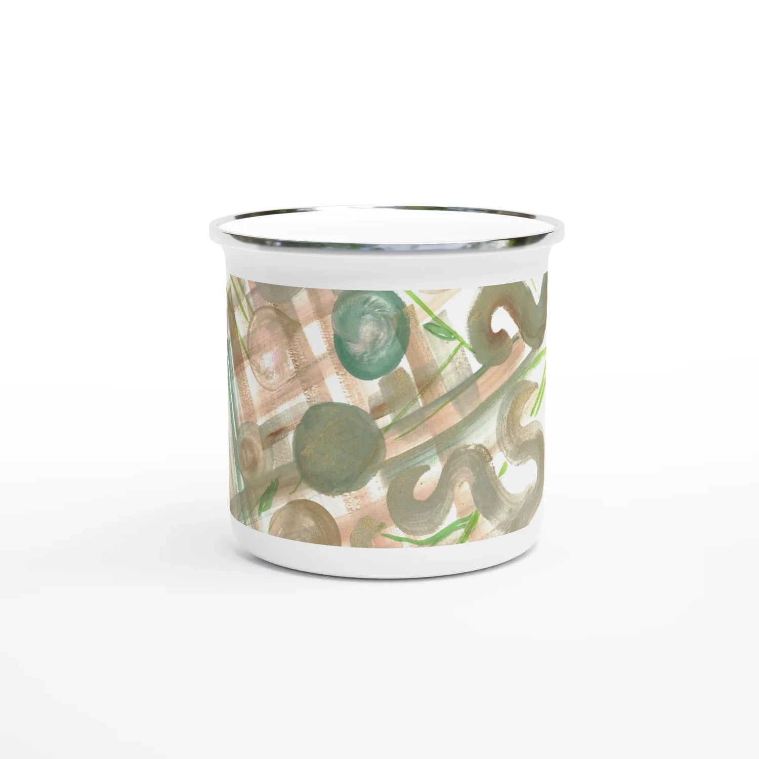 Mug en émail blanc 35 cl Moss Geometry– Léger, vintage et résistant - Laure Leprince - Artiste Peintre