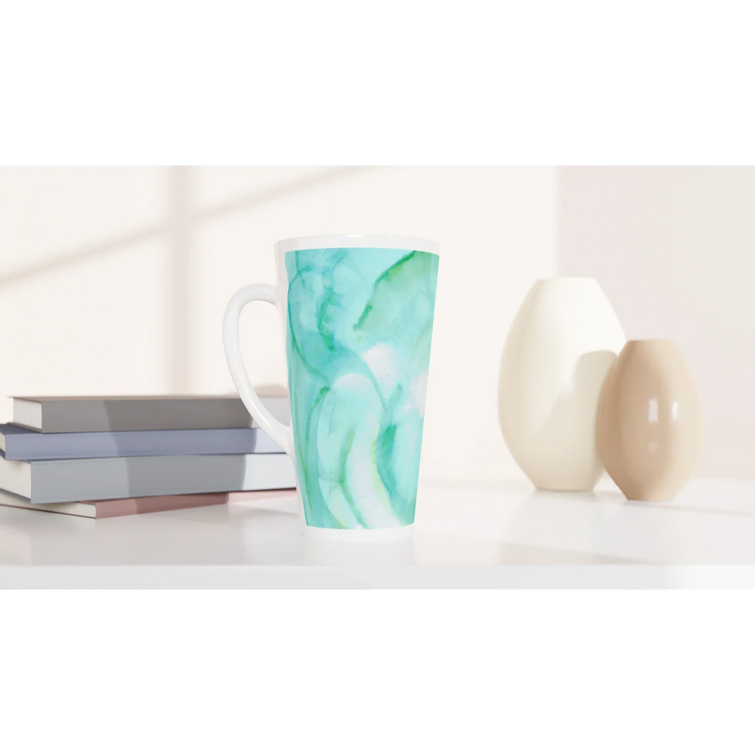 Mug à Latte en Céramique 500 ml Aqua Bloom – Élégant, durable et brillant - Laure Leprince - Artiste Peintre