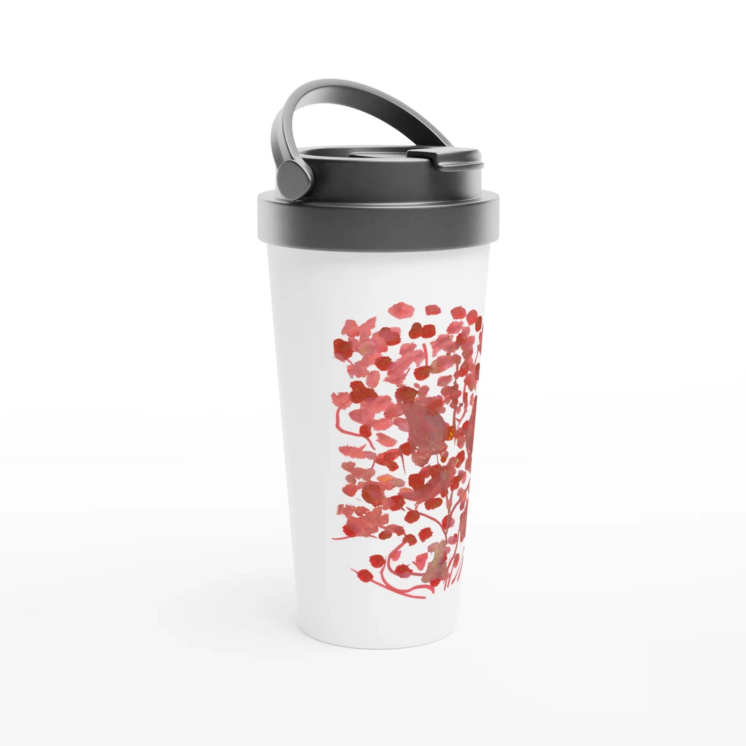 Mug de voyage blanc en acier inoxydable – 44 cl Bois de Rubis Élégant, pratique et isotherme - Laure Leprince - Artiste Peintre
