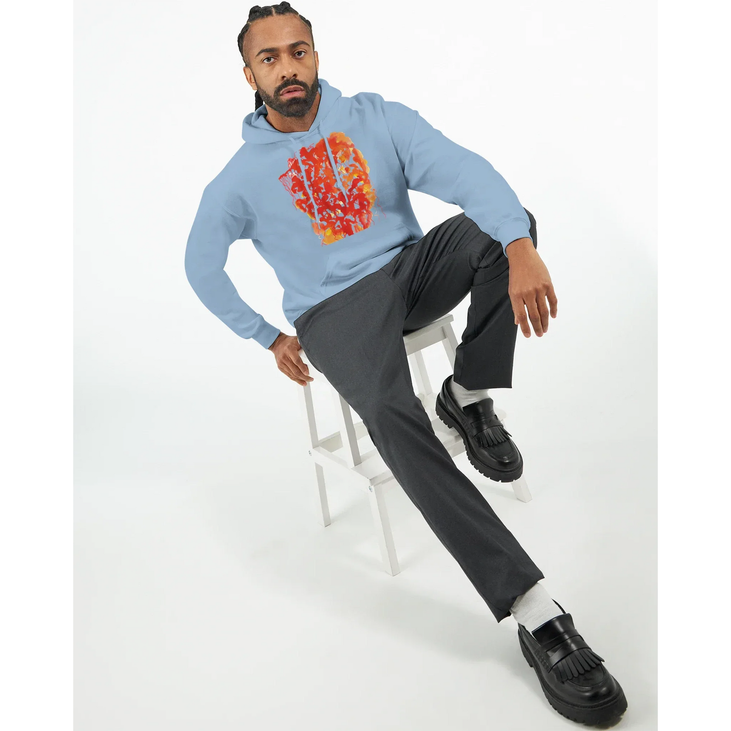 Sweat à capuche unisexe artistique Eclats Corail Gildan® 18500 White - Laure Leprince - Artiste Peintre