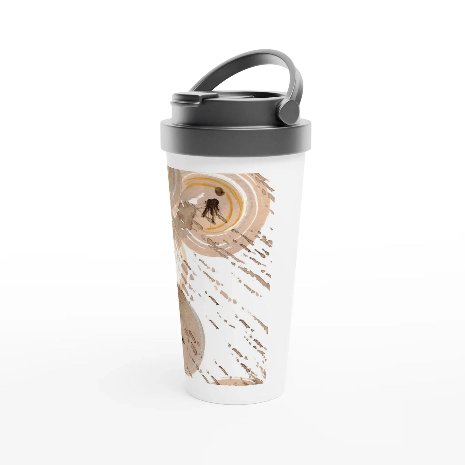 Mug de voyage blanc en acier inoxydable – 44 cl Sables stellaires | Élégant, pratique et isotherme - Laure Leprince - Artiste Peintre