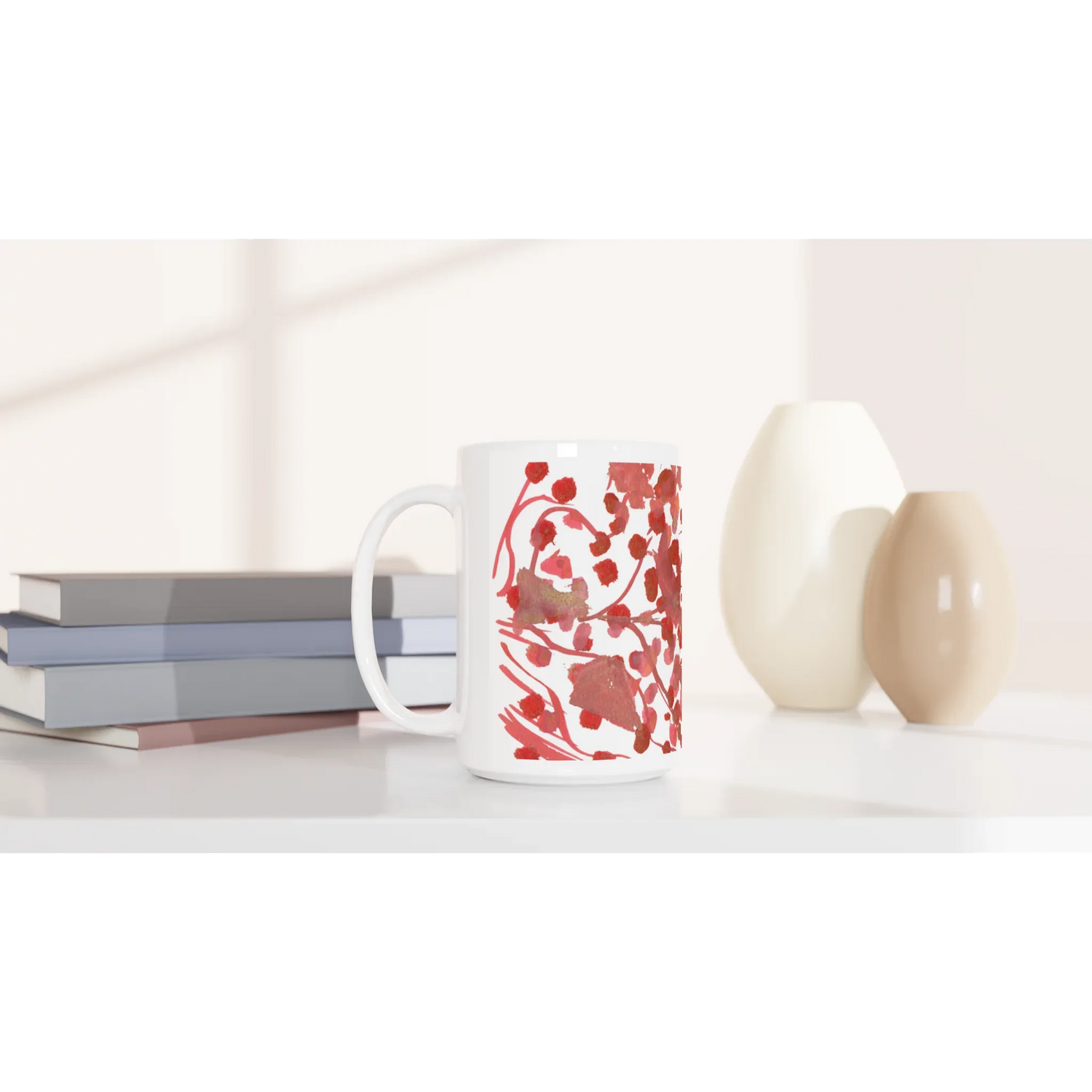 Mug en céramique blanche 44 cl Bois de Rubis – Grand format, design et qualité durable - Laure Leprince - Artiste Peintre