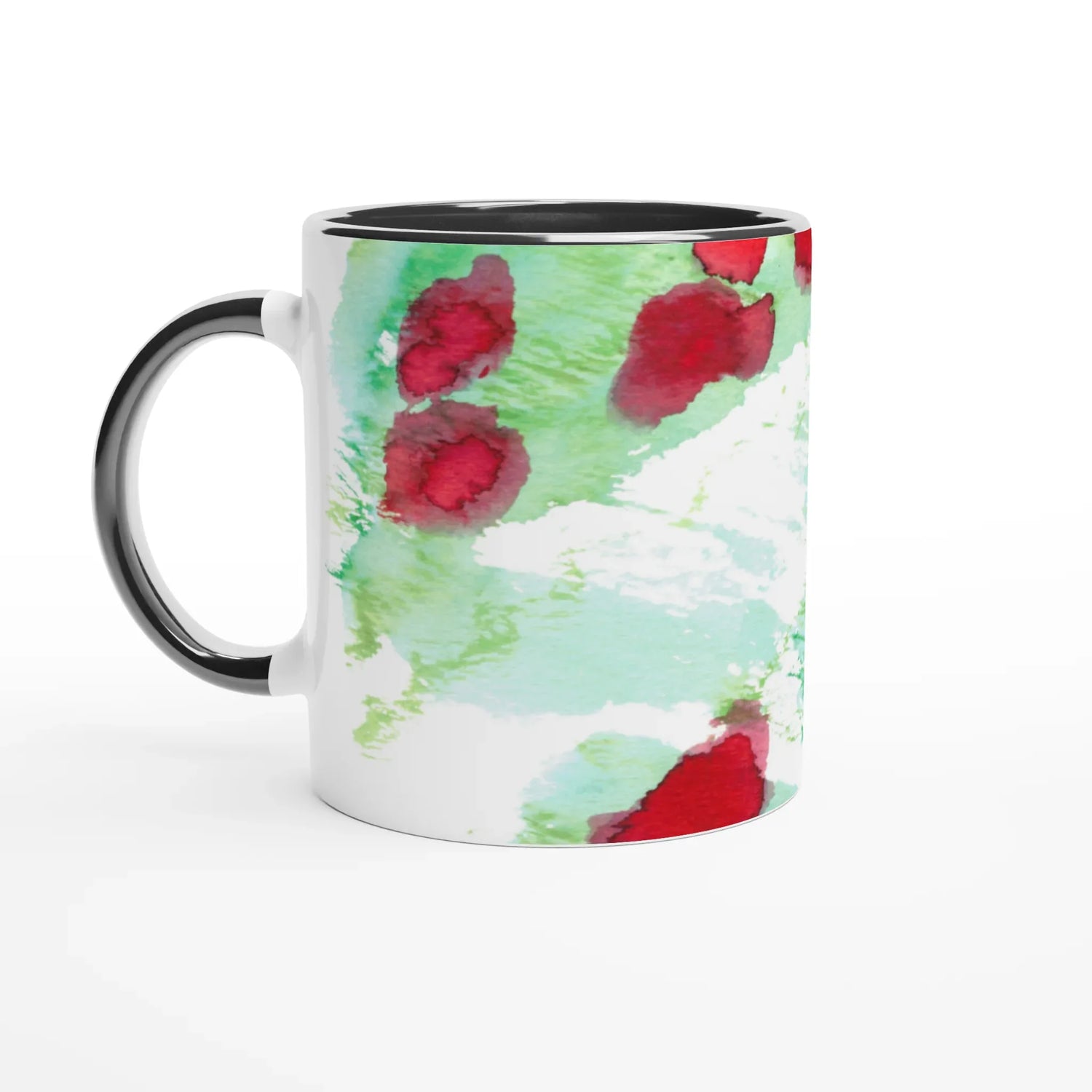 Mug en céramique blanche 325 ml Eclats rouges – Élégance, sécurité et durabilité - Laure Leprince - Artiste Peintre
