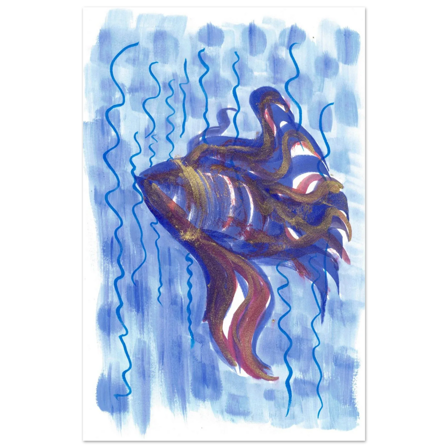 Affiche Abstract Ocean Depths Bleu Or - Poster Art Mural Premium Laure Leprince - Laure Leprince - Artiste Peintre