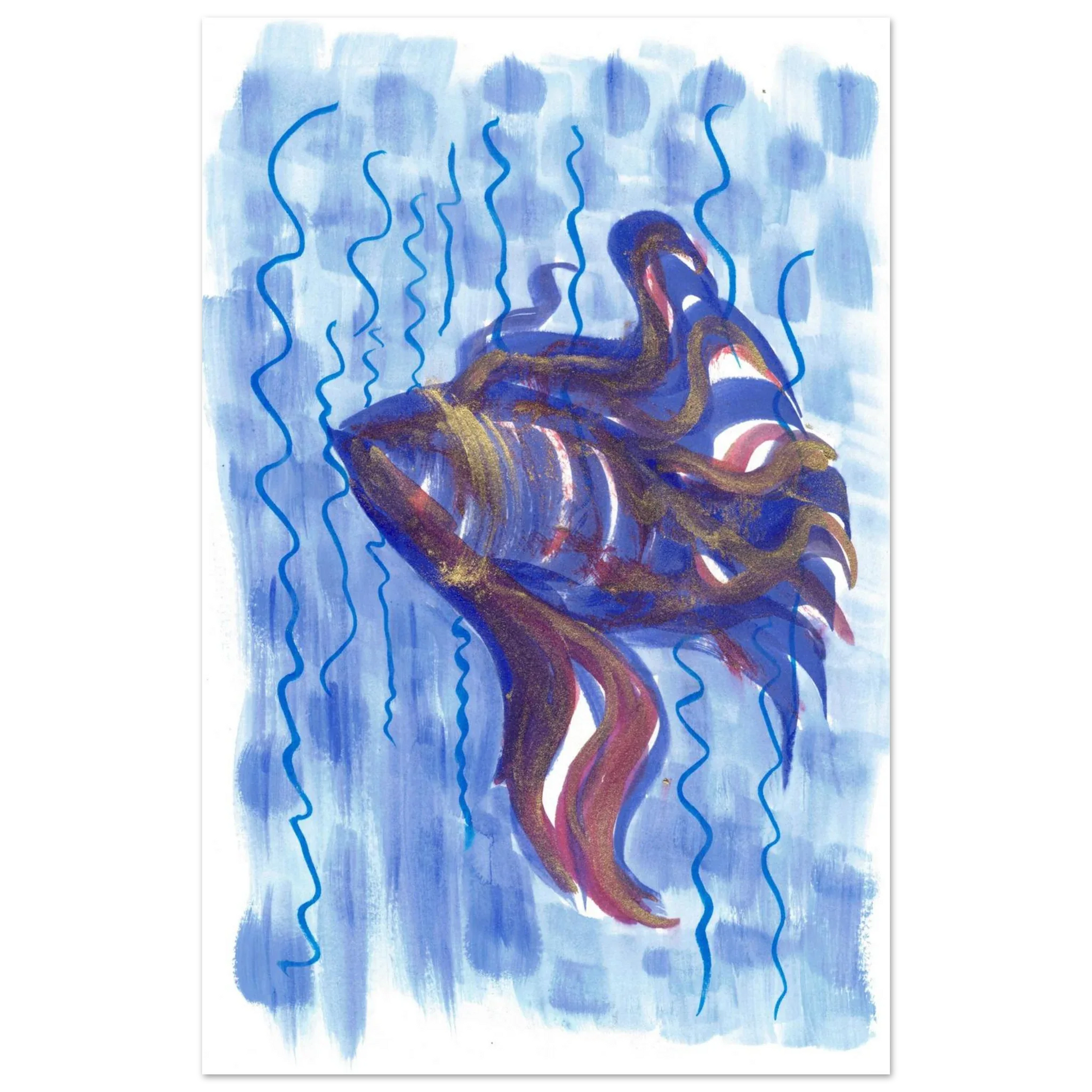Affiche Abstract Ocean Depths Bleu Or - Poster Art Mural Premium Laure Leprince - Laure Leprince - Artiste Peintre
