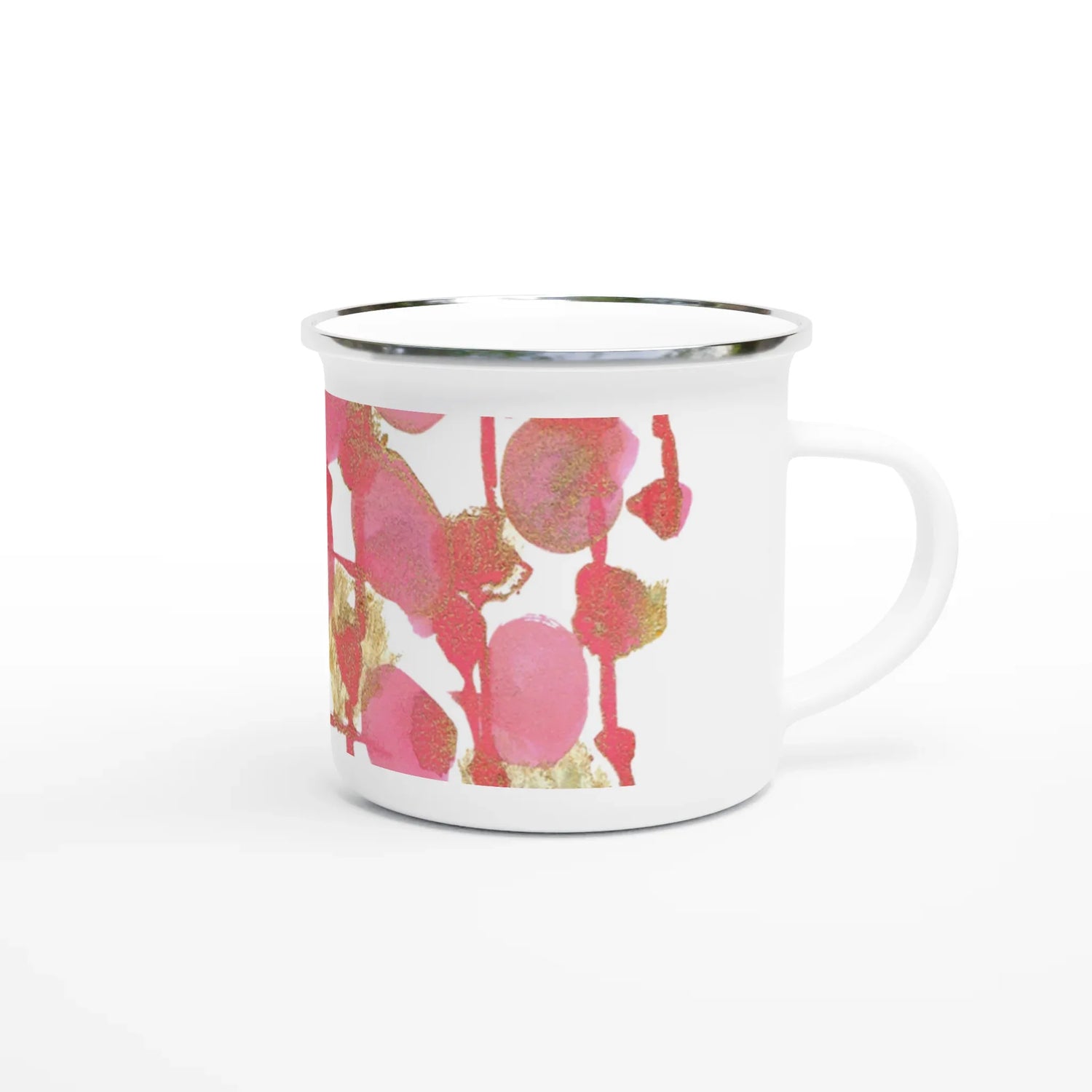 Mug en émail blanc 35 cl Reseau Framboise – Léger, vintage et résistant - Laure Leprince - Artiste Peintre