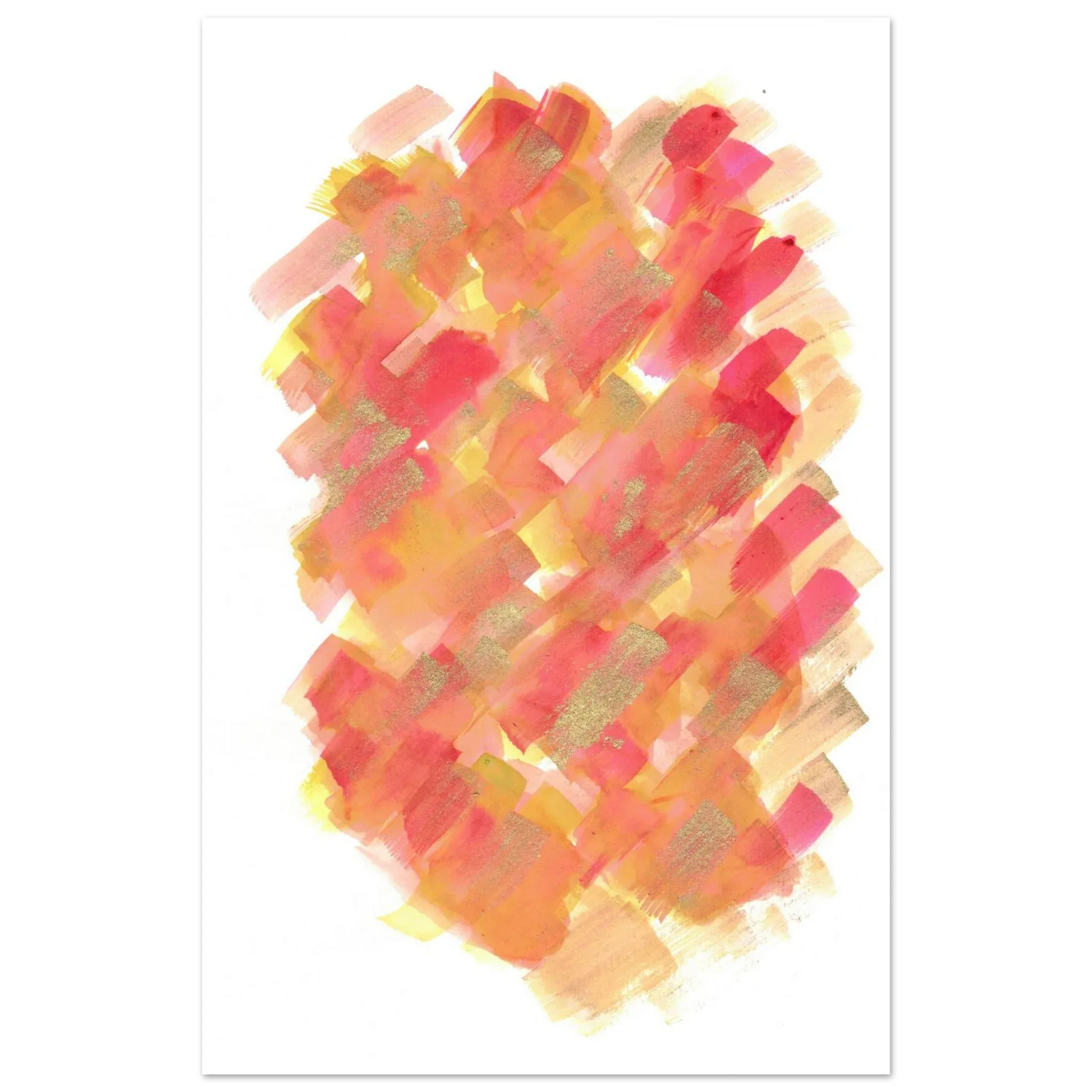 Abstract Golden Sunrise Watercolor Matte Poster - Warm Brushstrokes & Glimmering Accents - Laure Leprince - Artiste Peintre
