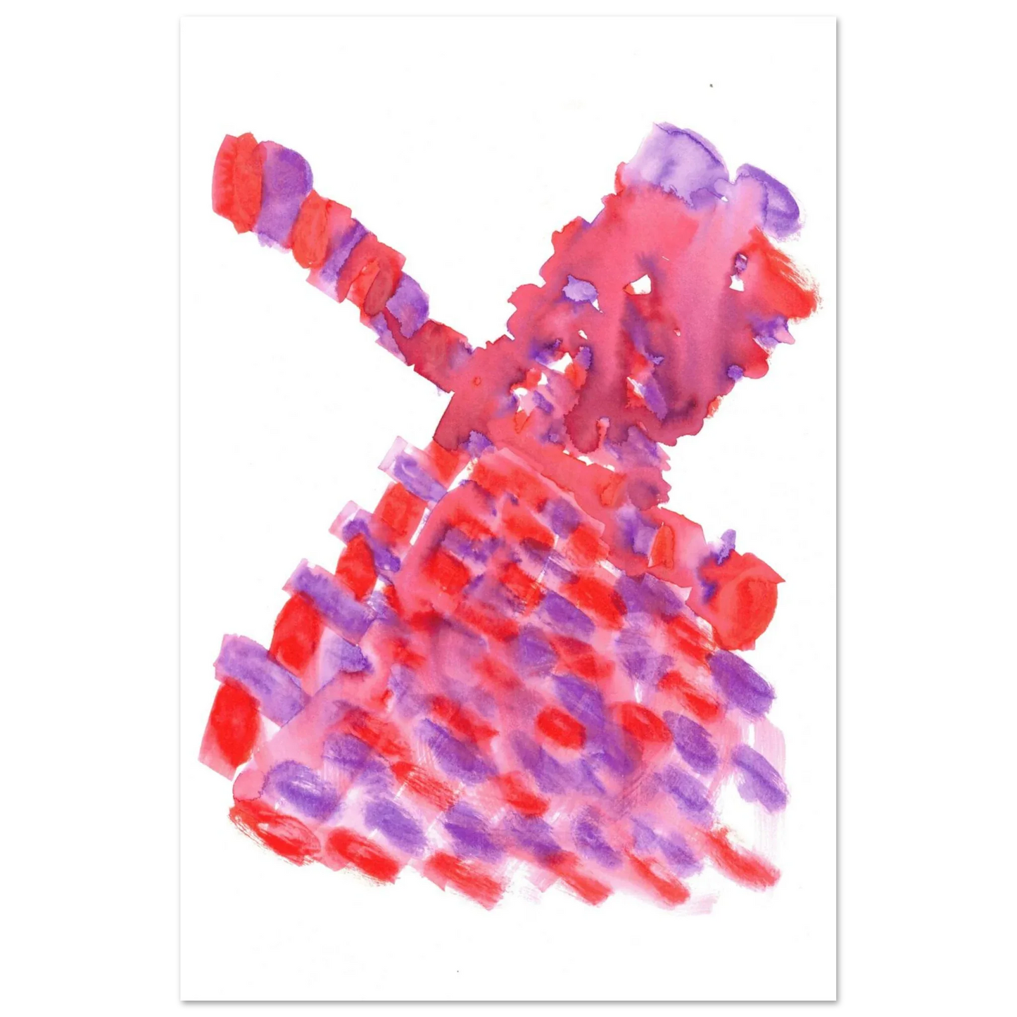 Abstract Watercolor Windmill Premium Matte Poster - Vibrant Red & Purple Art Print for Modern Spaces - Laure Leprince - Artiste Peintre