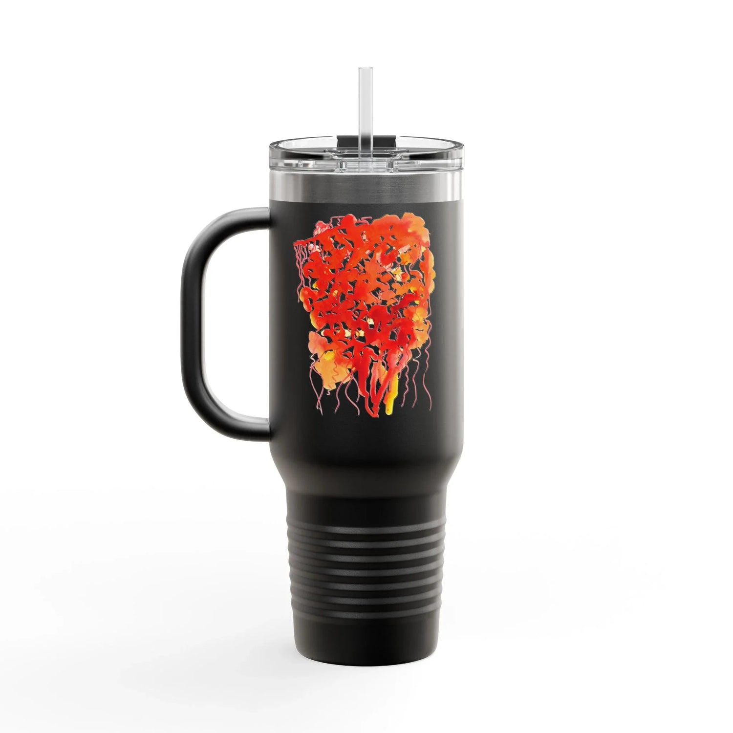40oz Insulated Travel Mug – Eclats Corail Watercolor Design - Laure Leprince - Artiste Peintre