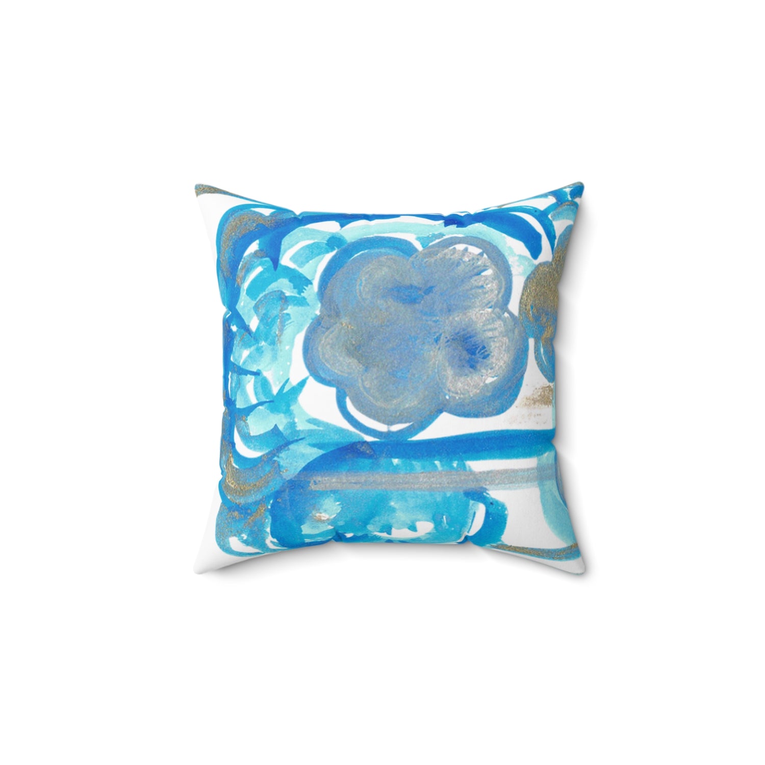Square Throw Pillow Ocean Bloom — Minimal Blue Brushstroke Accent