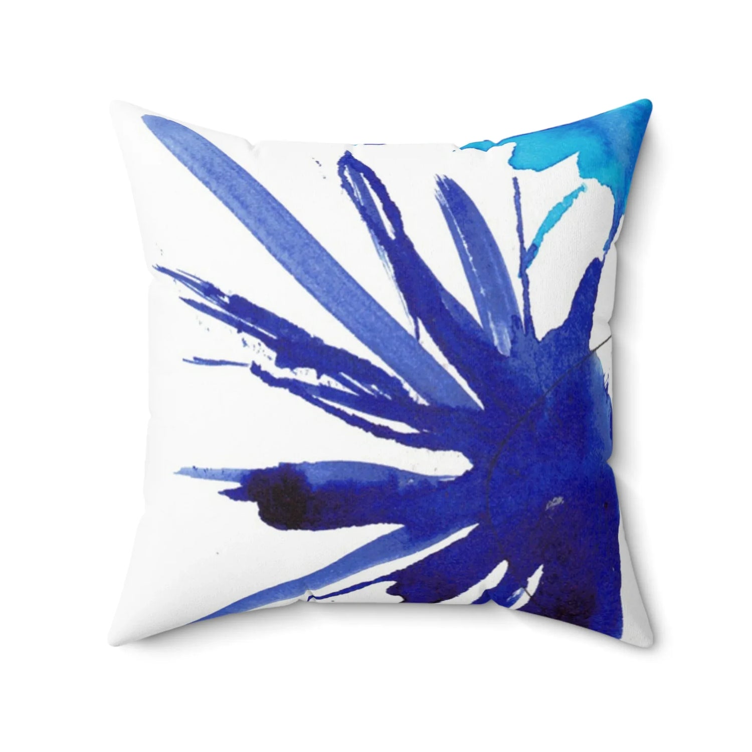 Coussin Carré Décoratif Bleuets Electriques — Minimal Bleu Brushstroke Accent - Laure Leprince - Artiste Peintre