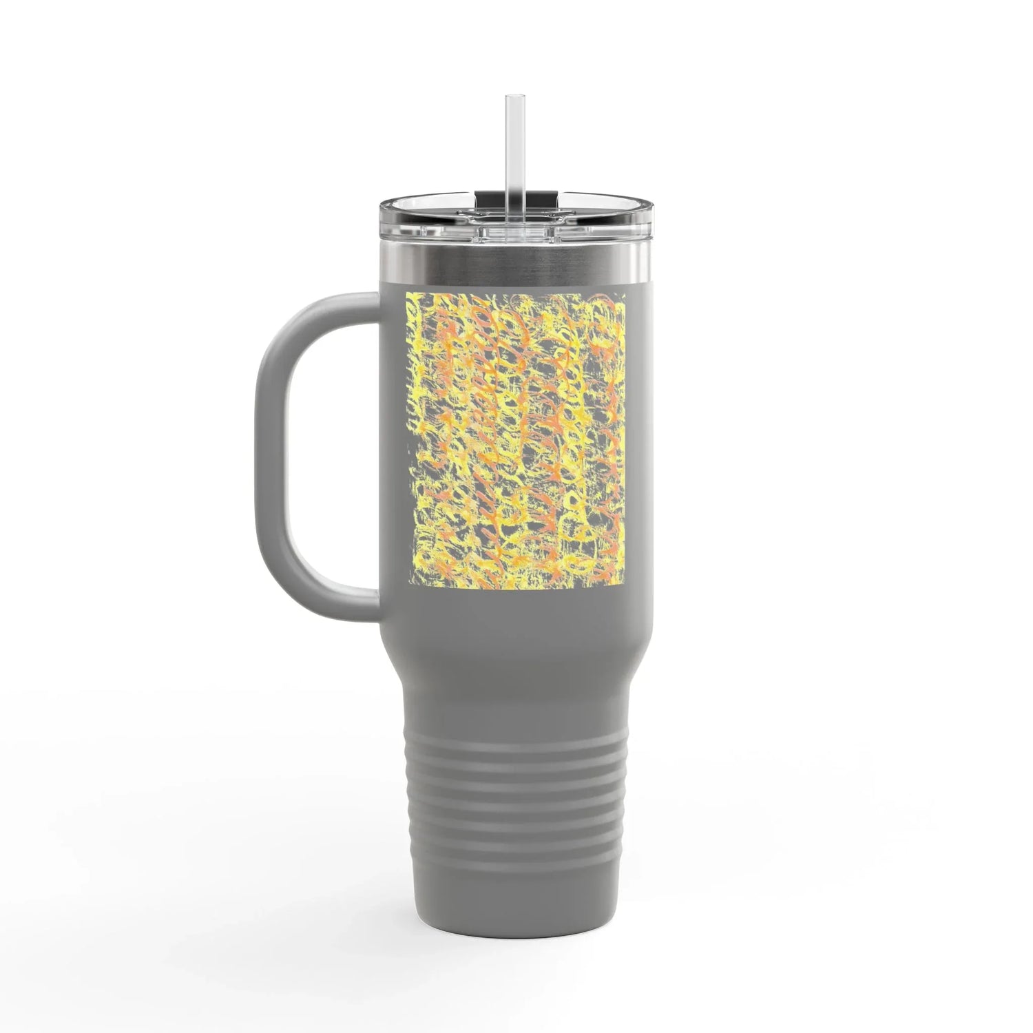 40oz Insulated Travel Mug – Yellow Waves Watercolor Design - Laure Leprince - Artiste Peintre