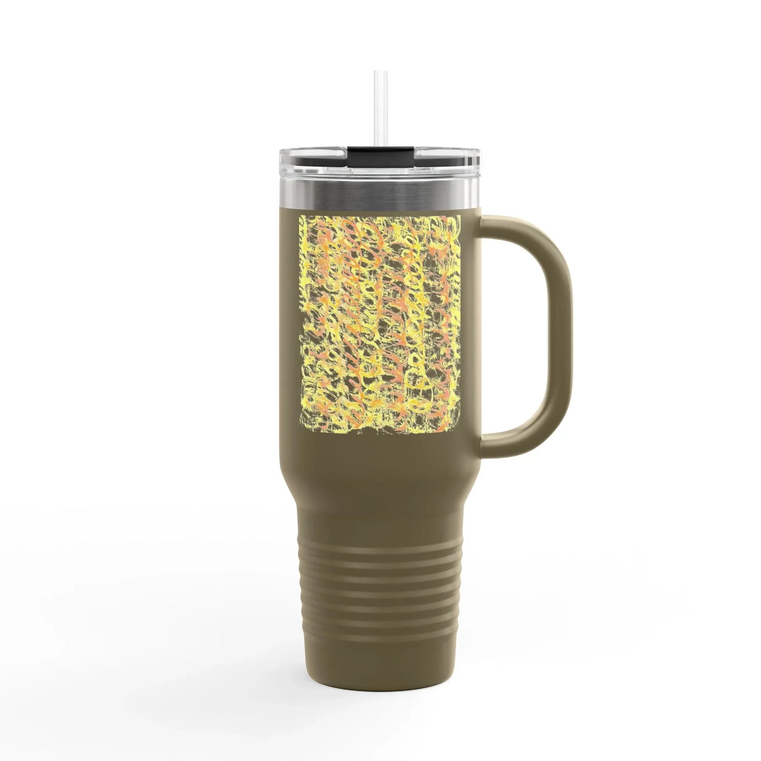 40oz Insulated Travel Mug – Yellow Waves Watercolor Design - Laure Leprince - Artiste Peintre