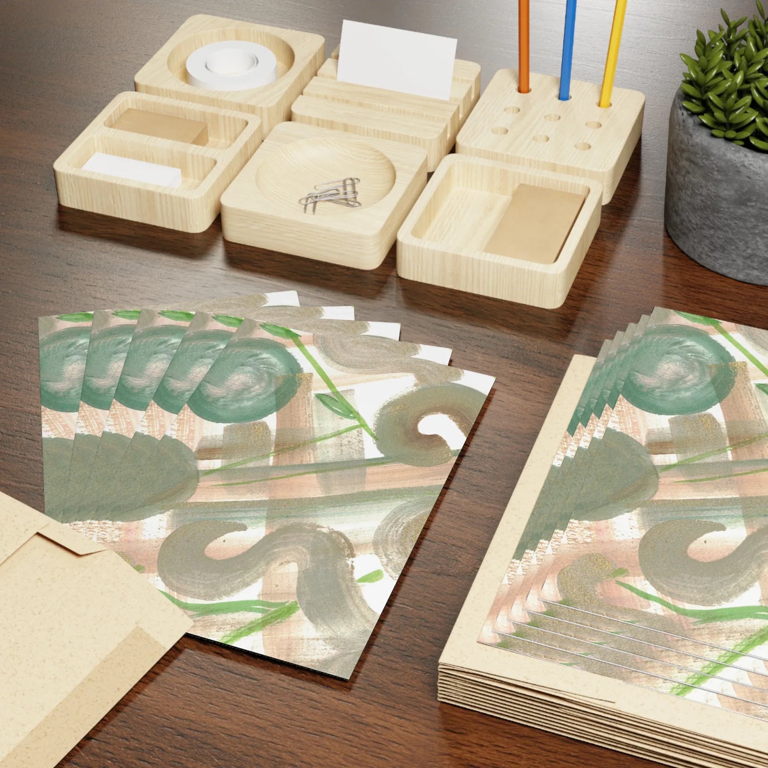 Moss Geometry Watercolor Leaf Greeting Card - Elegant - Laure Leprince - Artiste Peintre