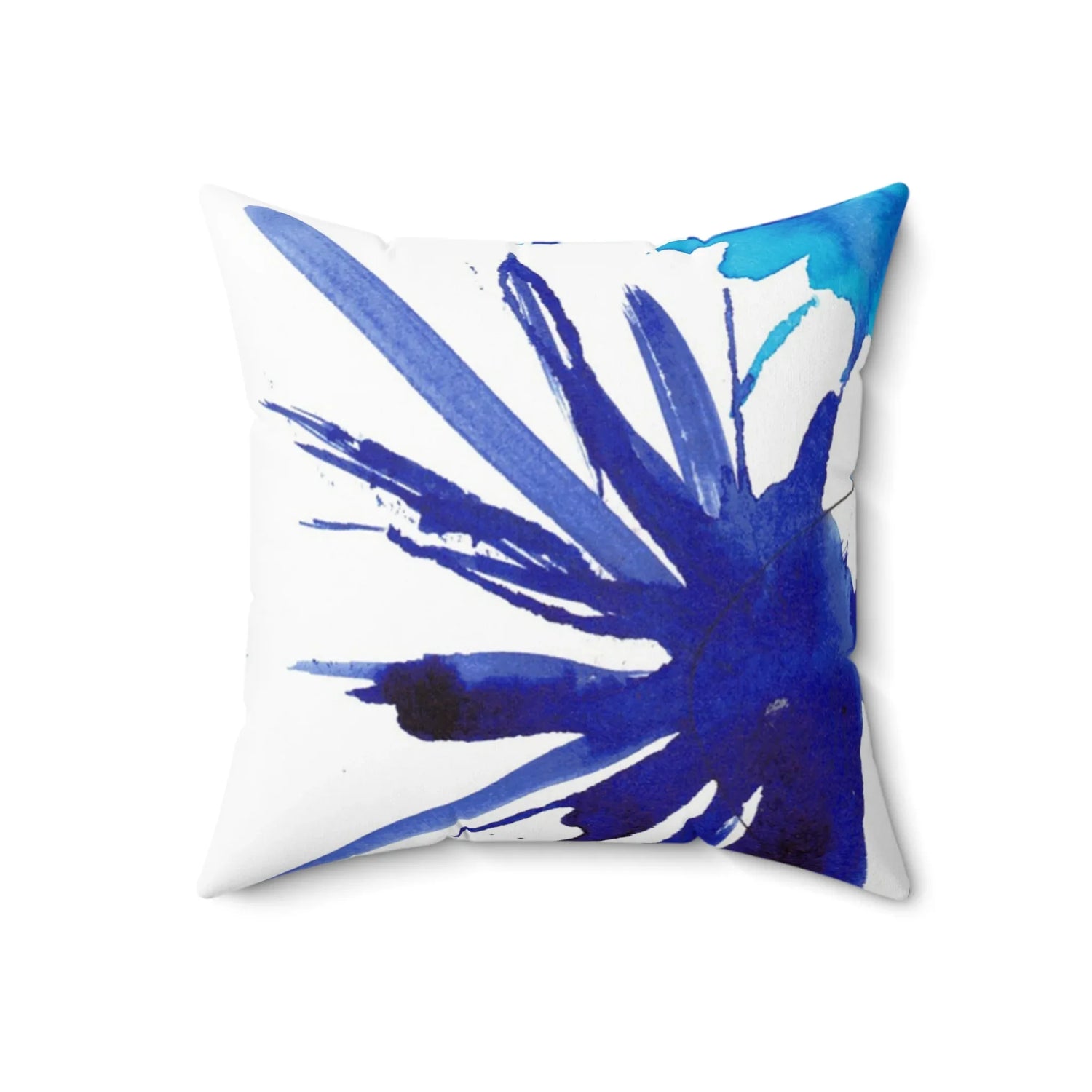 Coussin Carré Décoratif Bleuets Electriques — Minimal Bleu Brushstroke Accent - Laure Leprince - Artiste Peintre