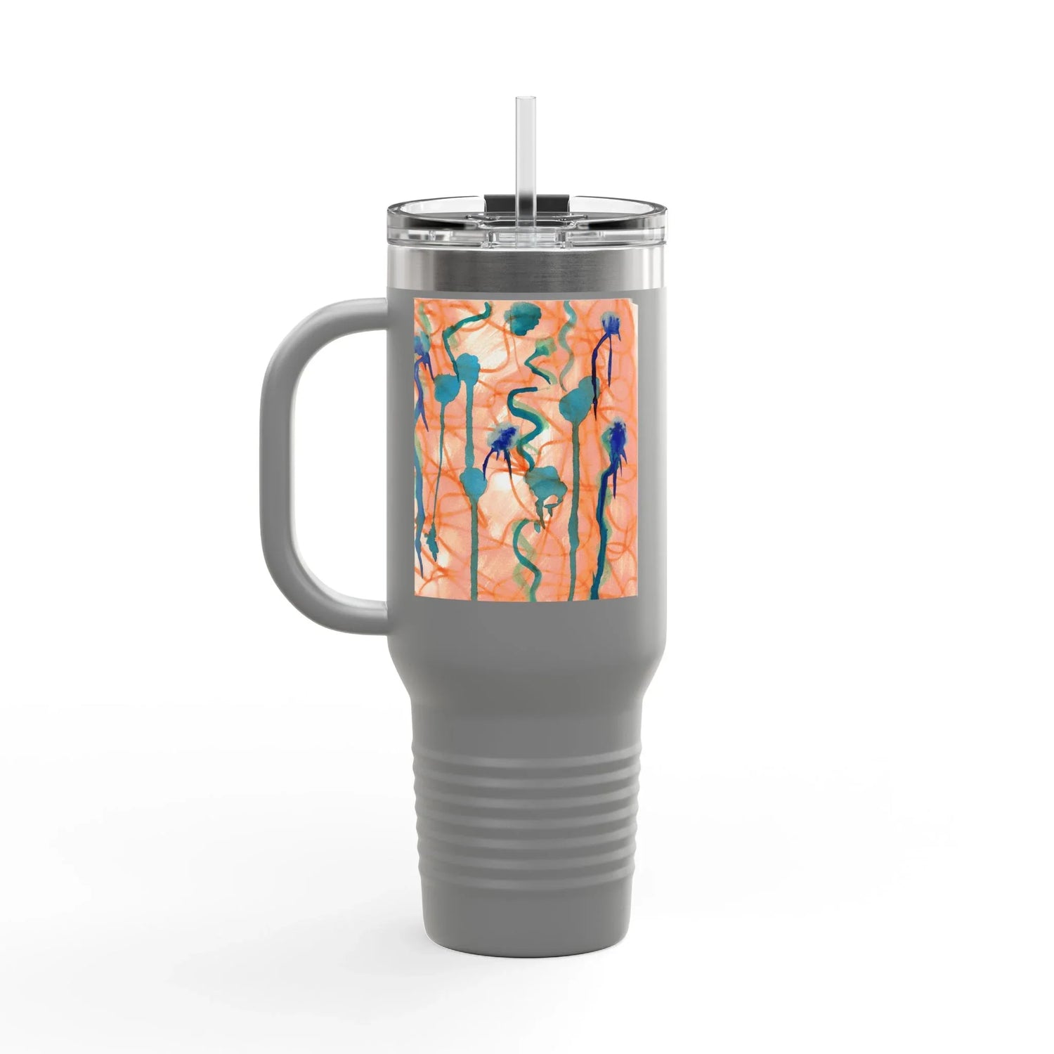 40oz Insulated Travel Mug – Saphir Ambre Watercolor Design - Laure Leprince - Artiste Peintre