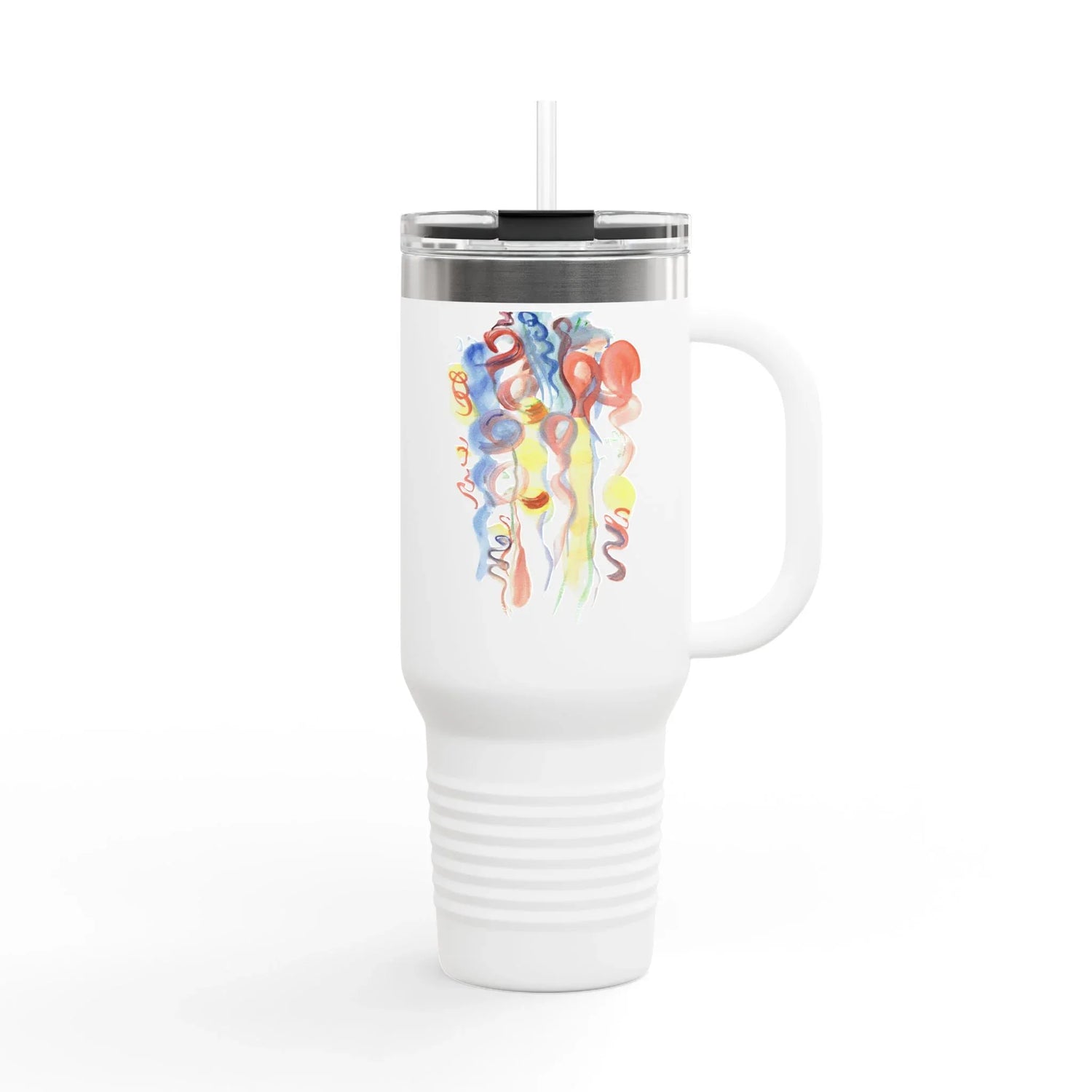 40oz Insulated Travel Mug – Les Serpentins Watercolor Design - Laure Leprince - Artiste Peintre