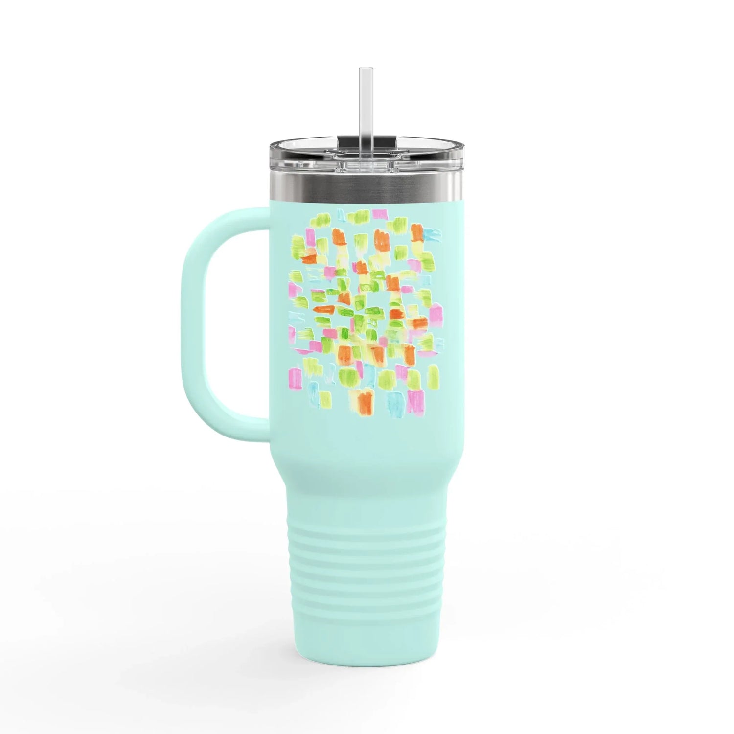 40oz Insulated Travel Mug – Pastel Mosaic Watercolor Design - Laure Leprince - Artiste Peintre