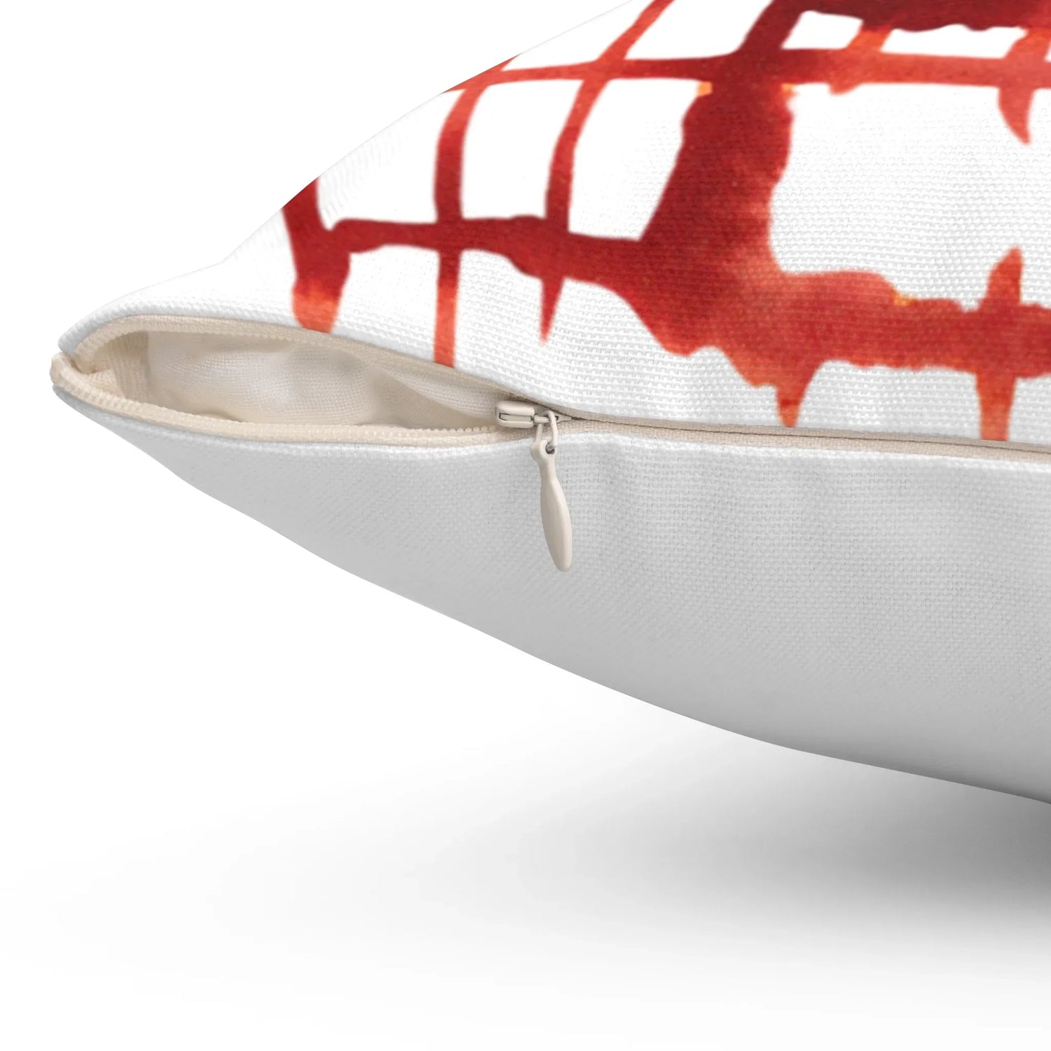 Coussin Carré Décoratif Solar Frame — Minimal Red Brushstroke Accent - Laure Leprince - Artiste Peintre