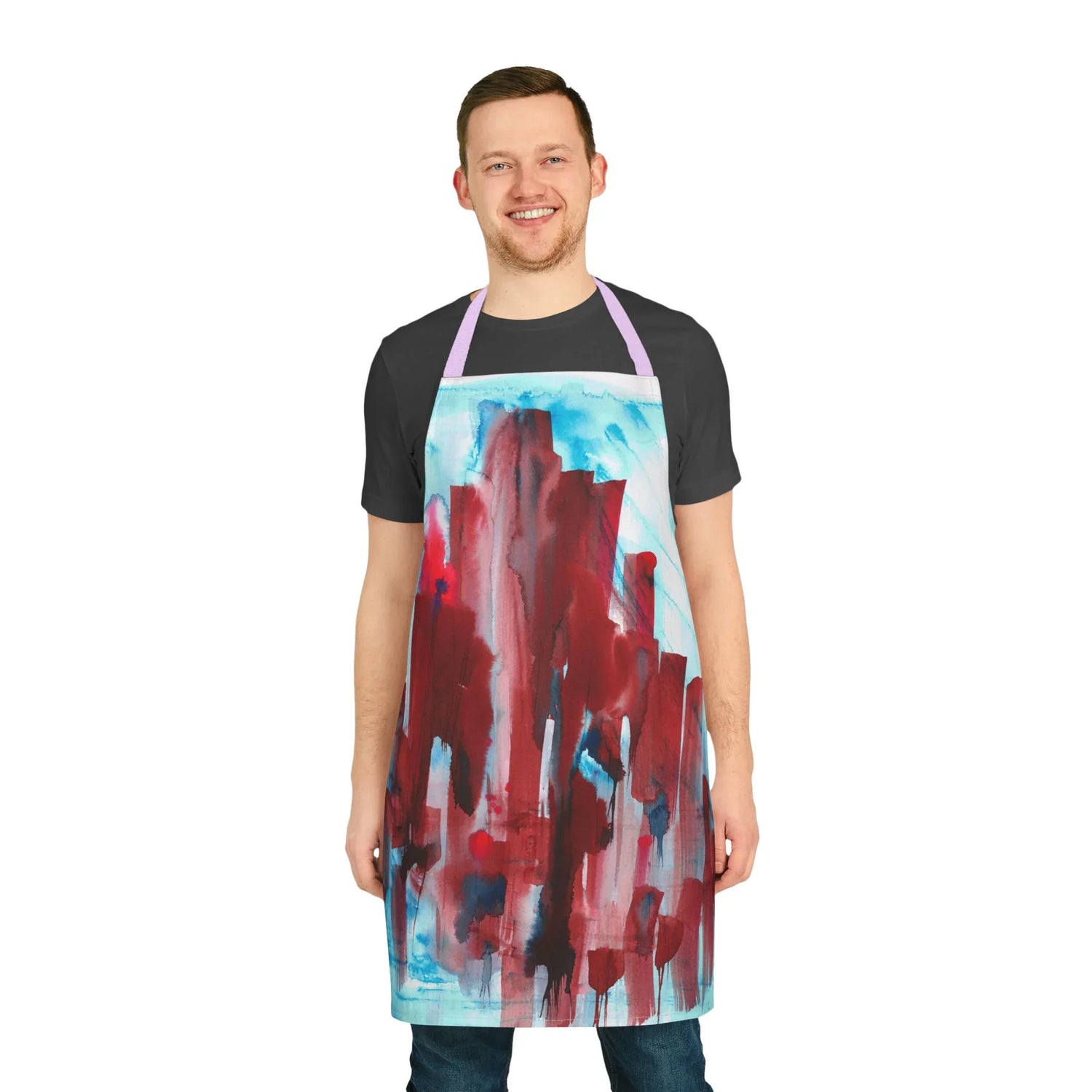 Abstract Apron Crimson Tower – Artistic Kitchen Chef Gift - Laure Leprince - Artiste Peintre