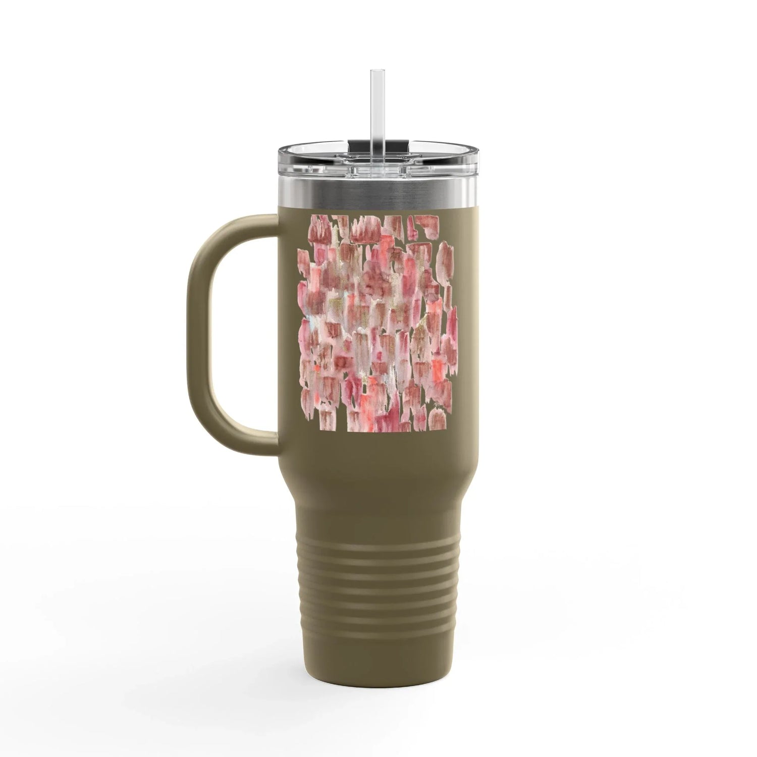 40oz Insulated Travel Mug – Terracotta Waves Watercolor Design - Laure Leprince - Artiste Peintre