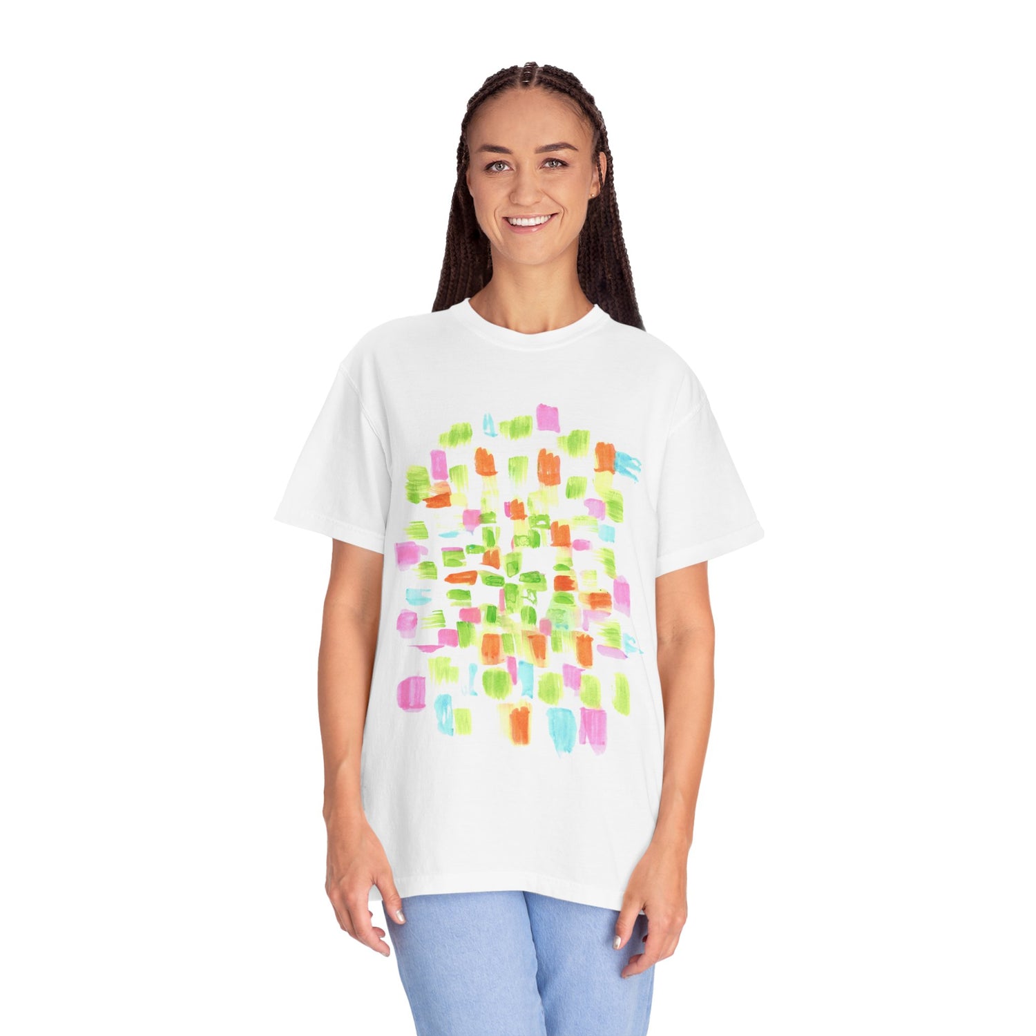 Abstract Pastel Mosaic T-Shirt — Bright Watercolor Square Art Tee