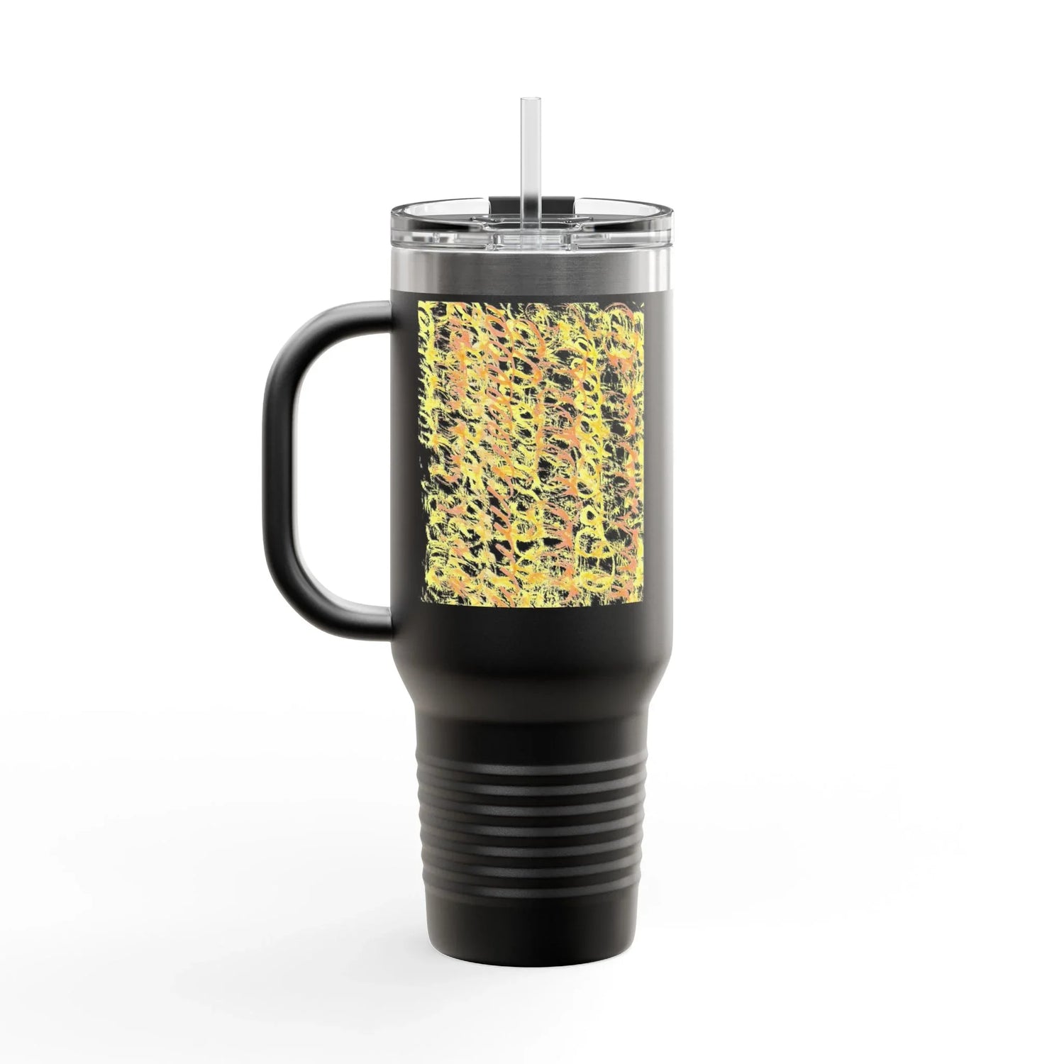 40oz Insulated Travel Mug – Yellow Waves Watercolor Design - Laure Leprince - Artiste Peintre
