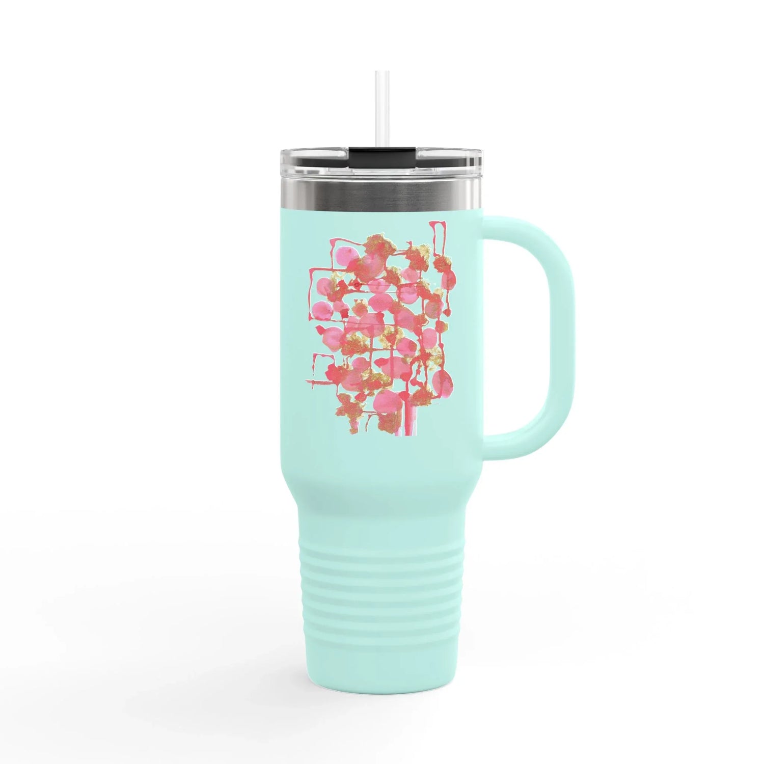 40oz Insulated Travel Mug – Reseau Framboise Watercolor Design - Laure Leprince - Artiste Peintre