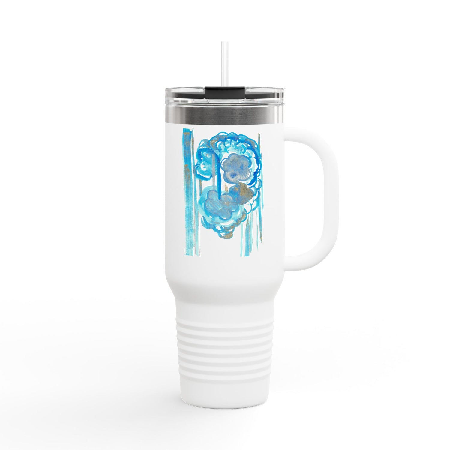40oz-1,2L Insulated Travel Mug – Blue Floral Watercolor Design