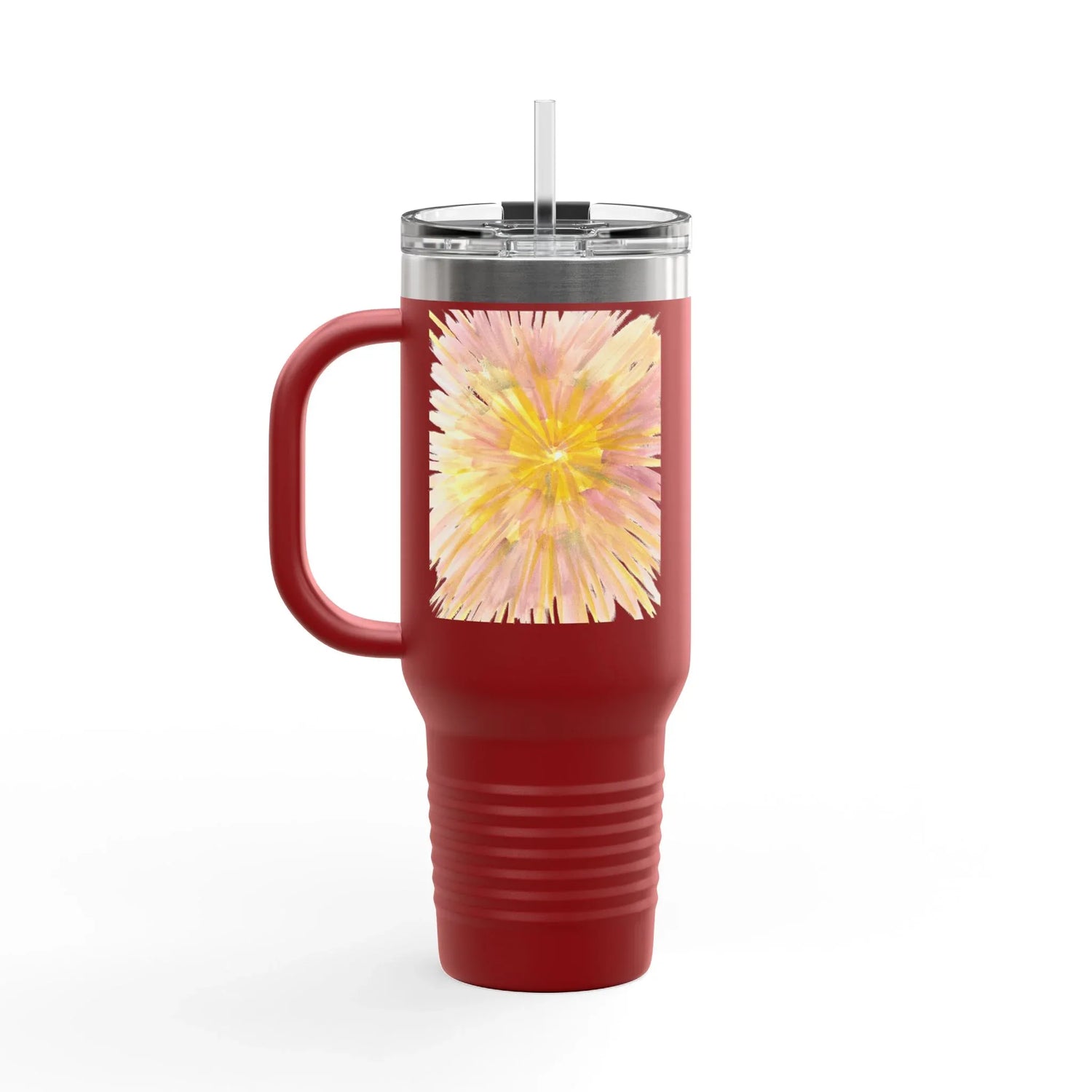 40oz Insulated Travel Mug – Solar Bloom Watercolor Design - Laure Leprince - Artiste Peintre