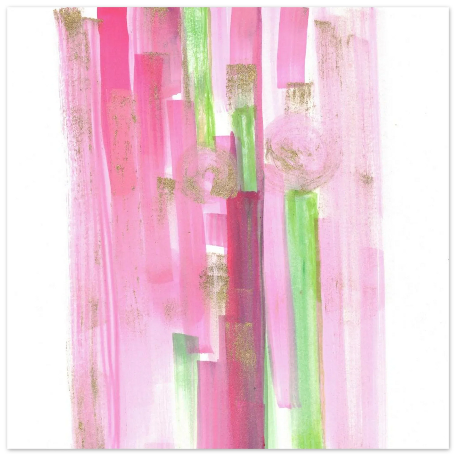 Abstract Pink & Green Watercolor Poster with Gold Flecks – Premium Matte Paper Print - Laure Leprince - Artiste Peintre
