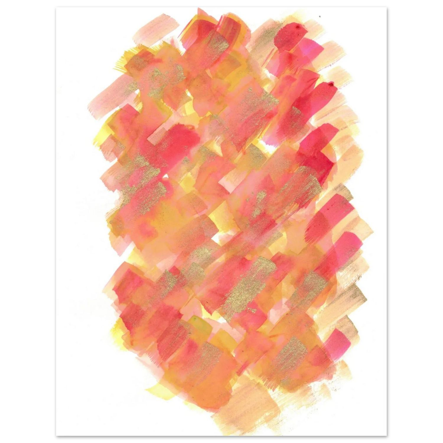 Abstract Golden Sunrise Watercolor Matte Poster - Warm Brushstrokes & Glimmering Accents - Laure Leprince - Artiste Peintre