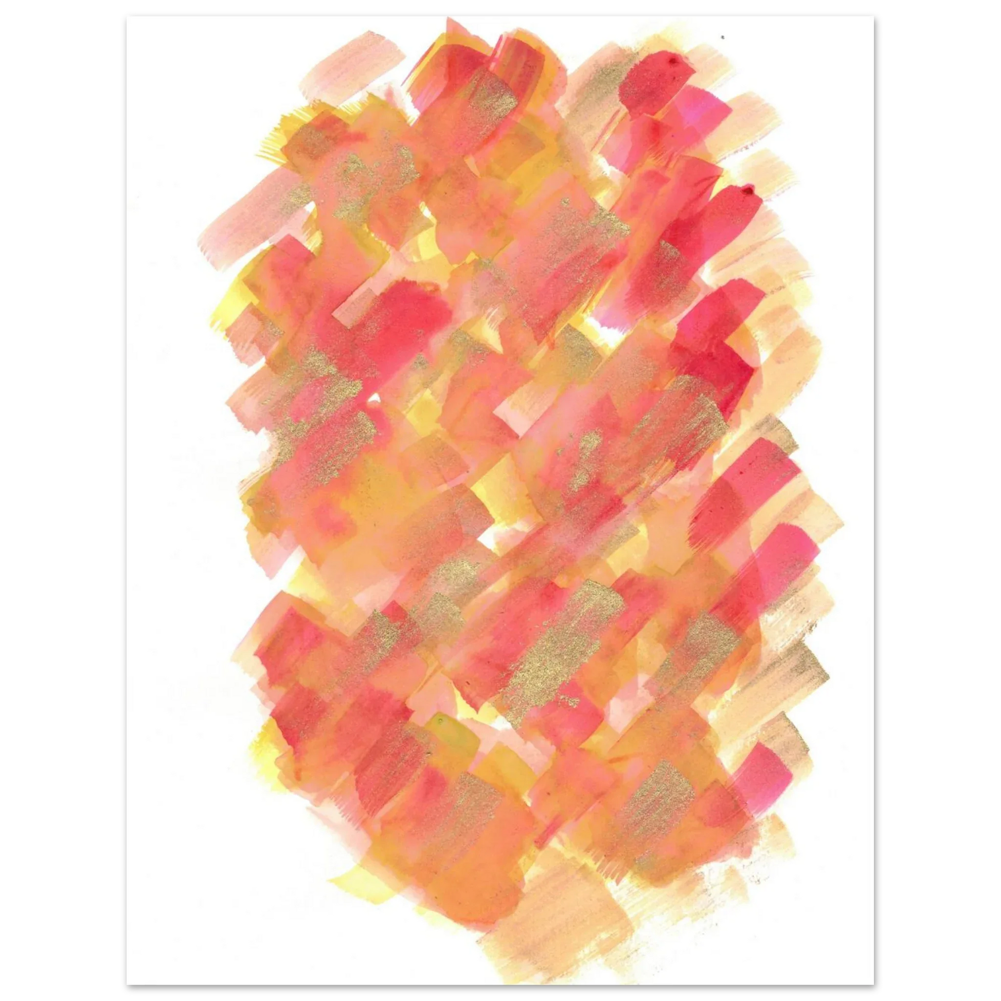 Abstract Golden Sunrise Watercolor Matte Poster - Warm Brushstrokes & Glimmering Accents - Laure Leprince - Artiste Peintre