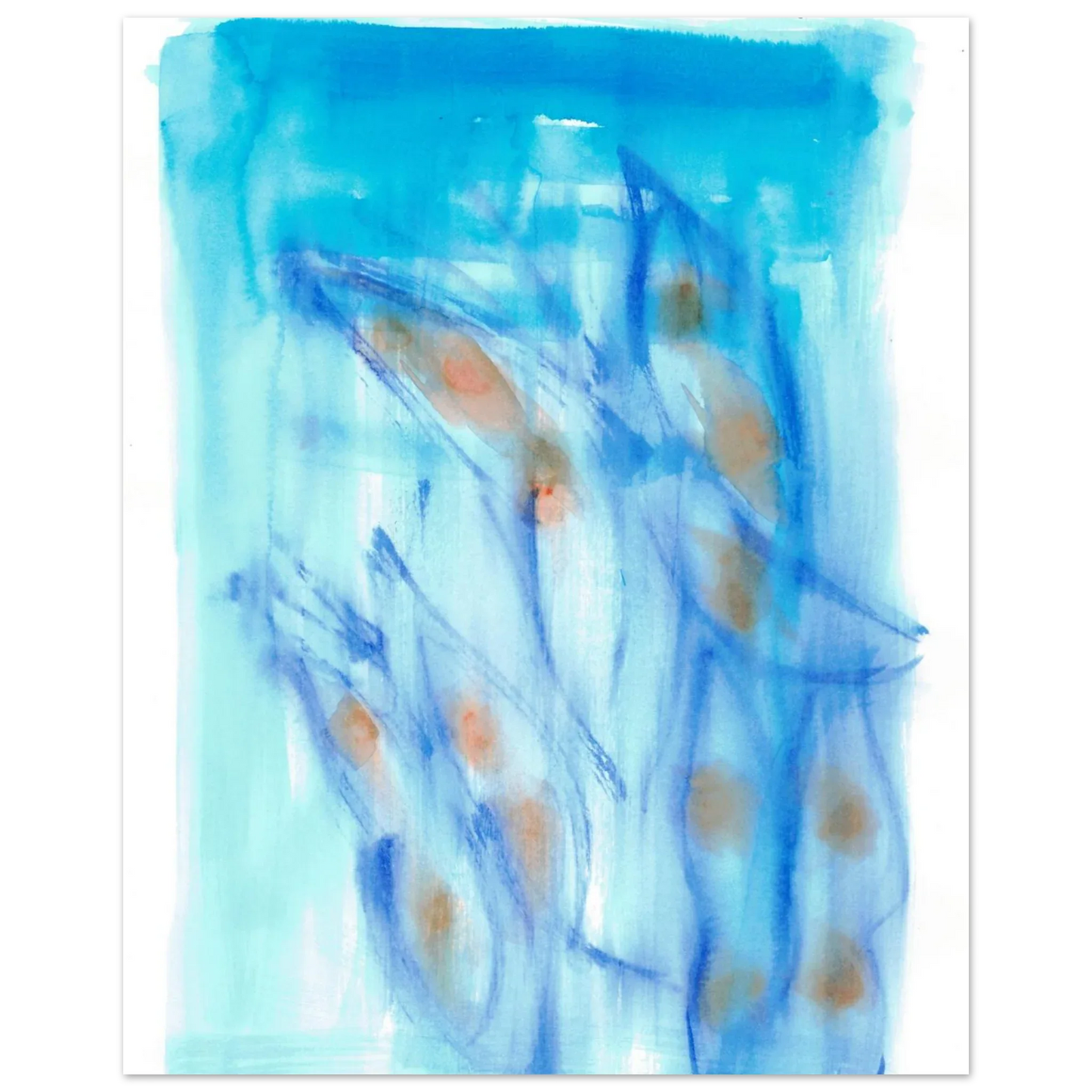 Abstract Aqua Flow Poster Premium Matte Paper Poster - Serene Watercolor Art for Your Home - Laure Leprince - Artiste Peintre