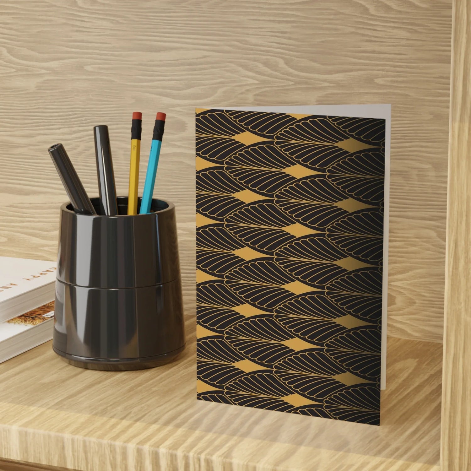 Cartes Pliées Art Déco Mocha Or 4x6" - Pack 10 Enveloppes Incluses - Laure Leprince - Artiste Peintre