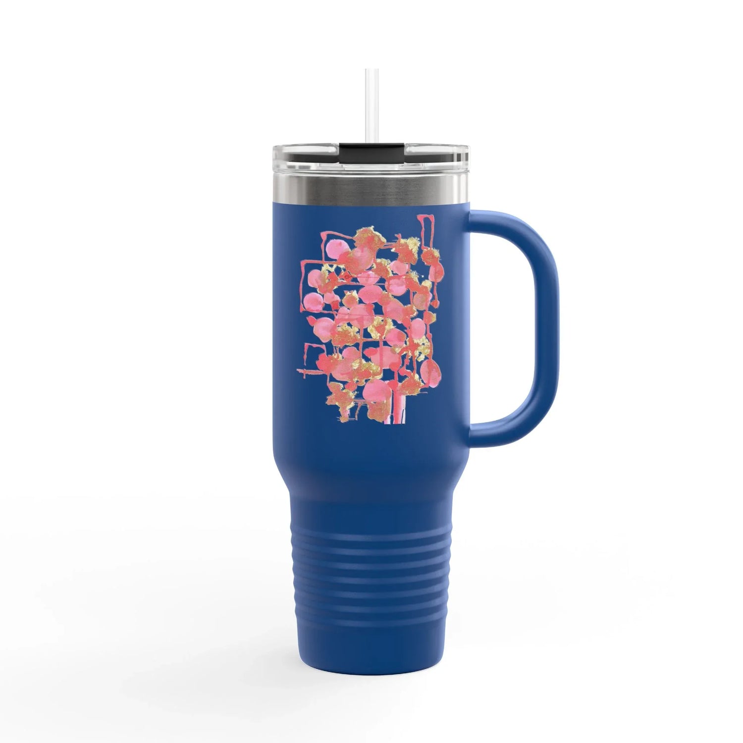40oz Insulated Travel Mug – Reseau Framboise Watercolor Design - Laure Leprince - Artiste Peintre
