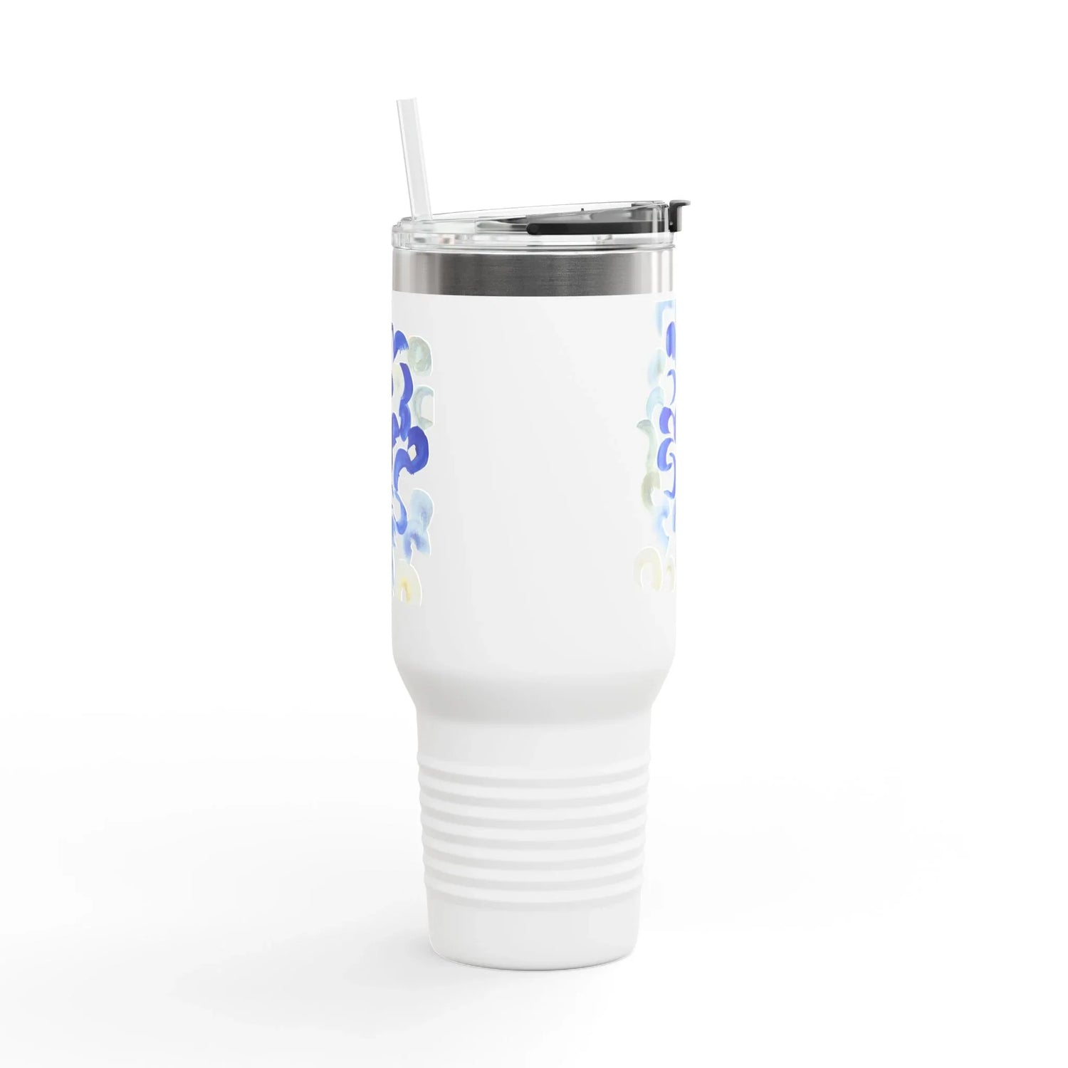 40oz Insulated Travel Mug – Blue Swirls Watercolor Design - Laure Leprince - Artiste Peintre