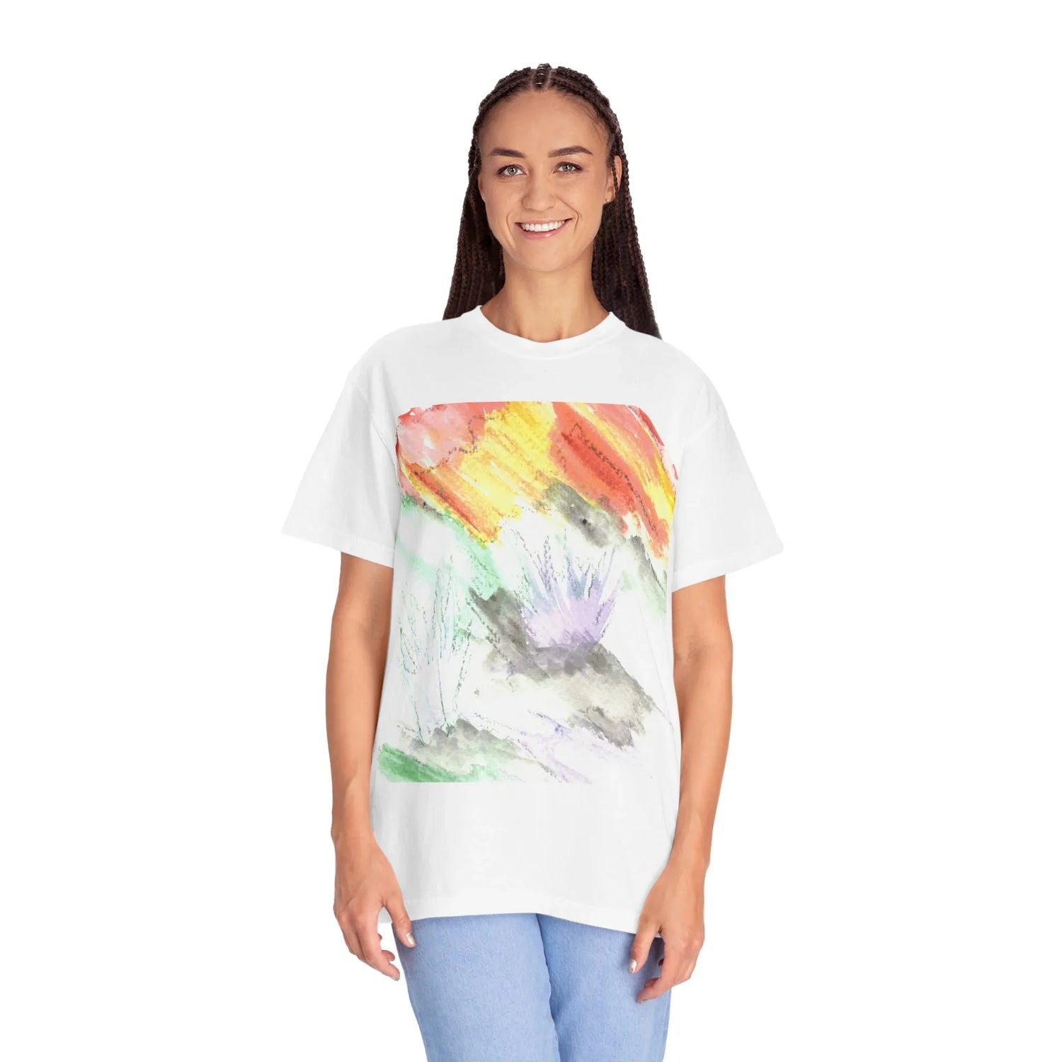 Abstract Lavander Drift T-Shirt — Bright Watercolor Square Art Tee - Laure Leprince - Artiste Peintre