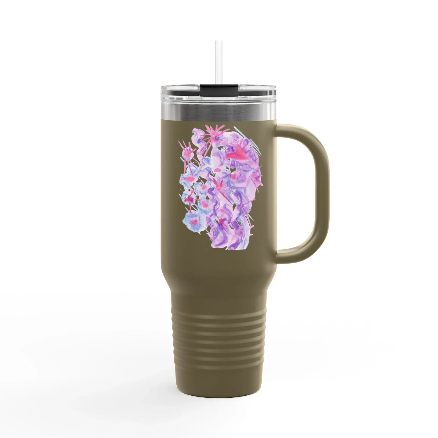 40oz Insulated Travel Mug – Nebuleuse Pourpre Watercolor Design - Laure Leprince - Artiste Peintre