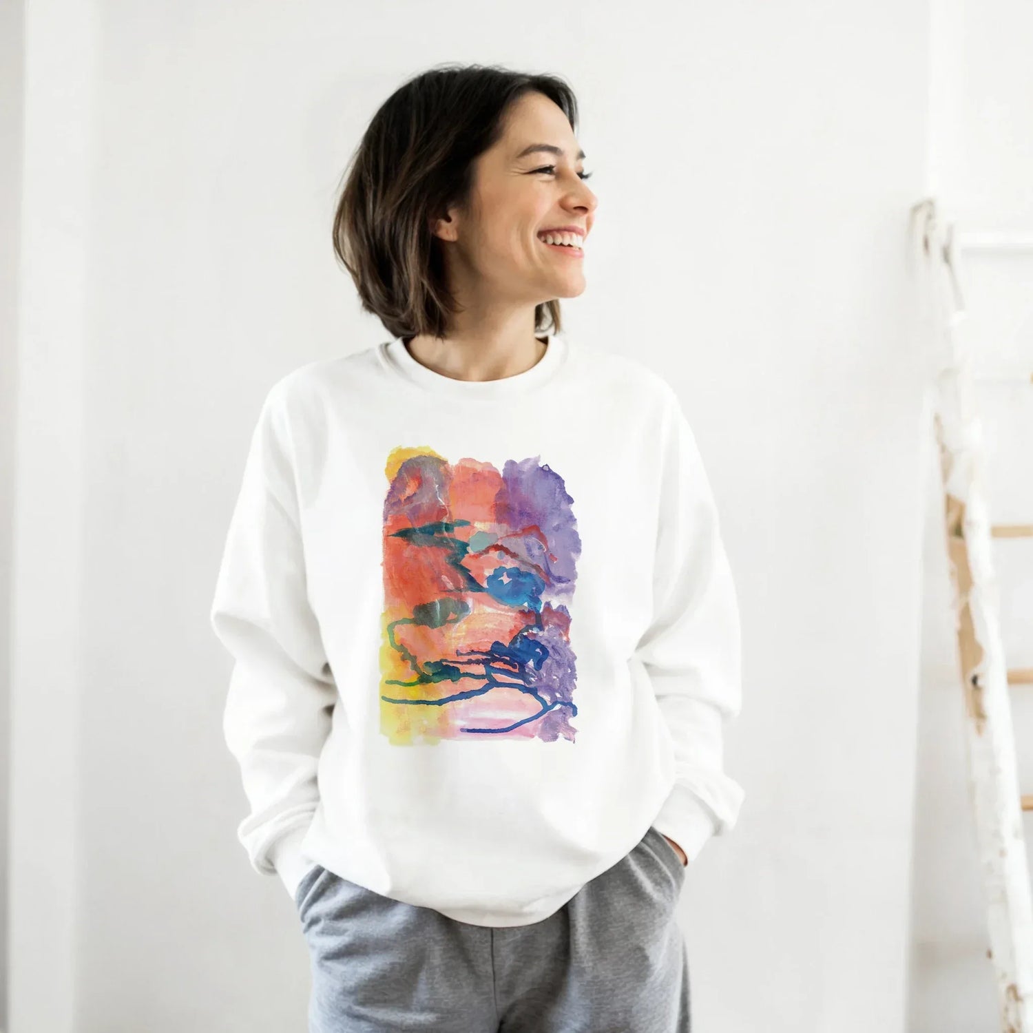 Sweatshirt Unisexe Classique Neon mirage – Impression Artistique Multicolore - Laure Leprince - Artiste Peintre