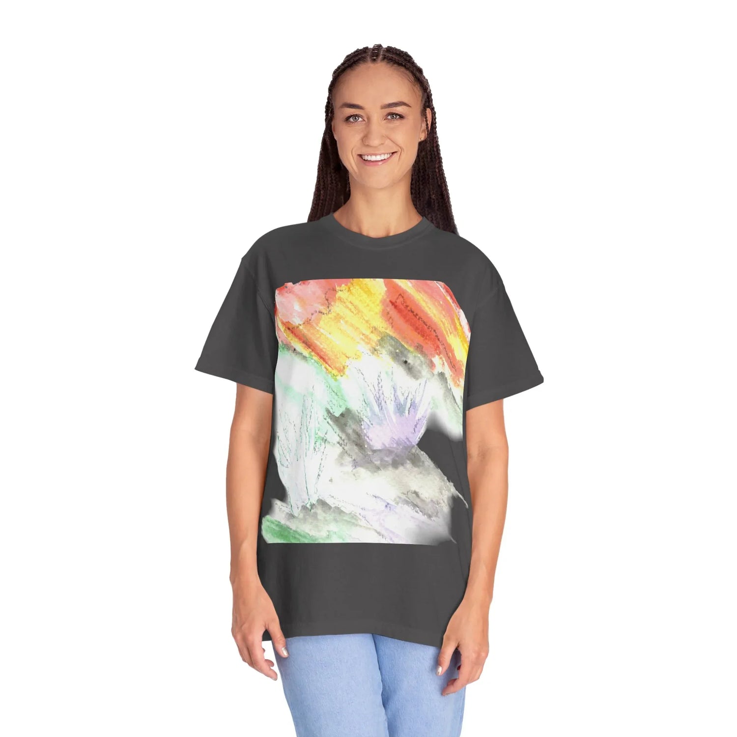 Abstract Lavander Drift T-Shirt — Bright Watercolor Square Art Tee - Laure Leprince - Artiste Peintre