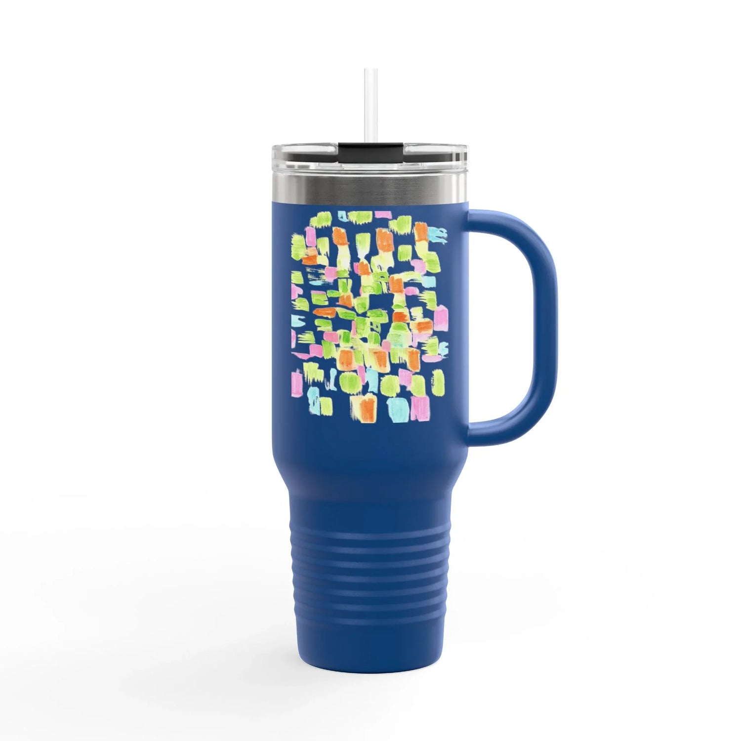 40oz Insulated Travel Mug – Pastel Mosaic Watercolor Design - Laure Leprince - Artiste Peintre